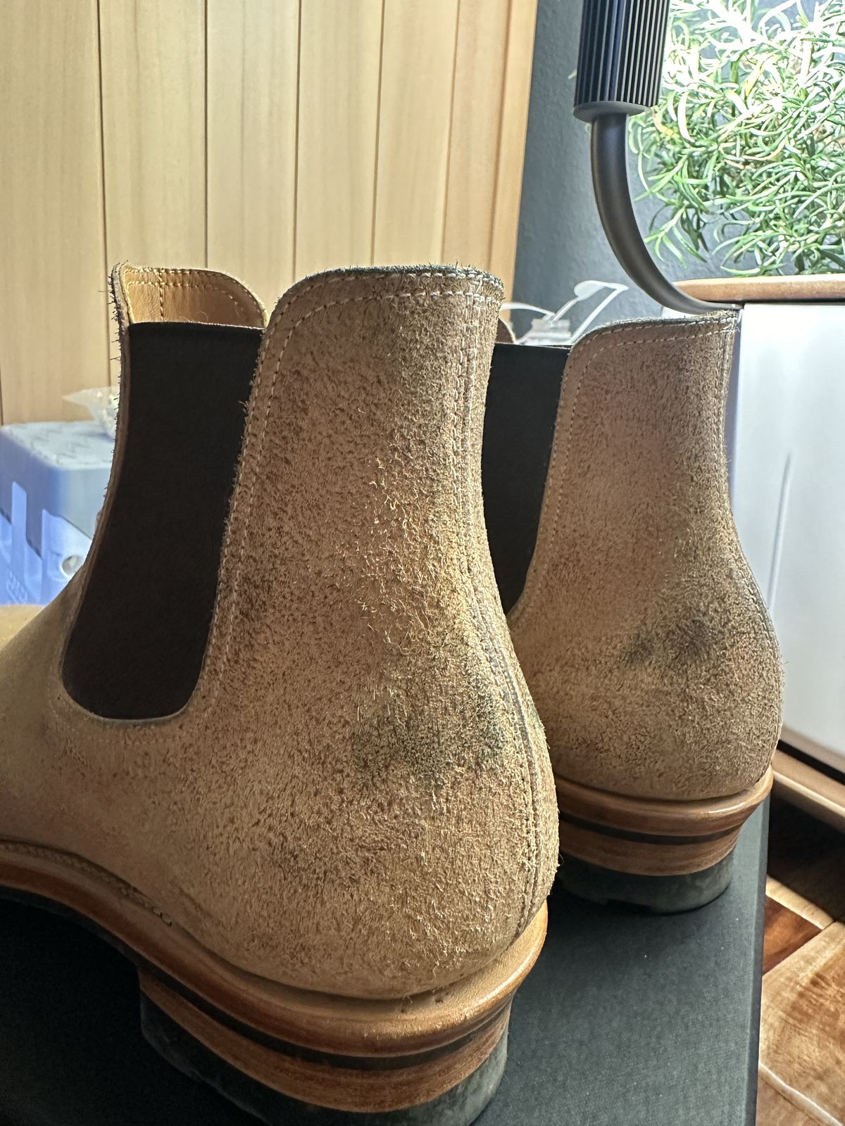 Photo by bbart on August 3, 2025 of the Briselblack The Seventh Chelsea Boot in Maryam Natural Horsebutt Roughout.