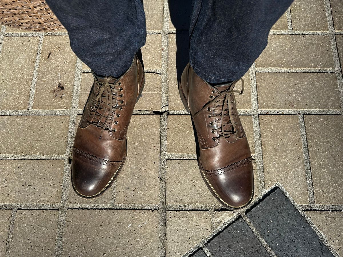 Photo by bbart on July 29, 2025 of the Viberg Service Boot PCT in Maryam 1071 Port Vitello Calf Nubuck.