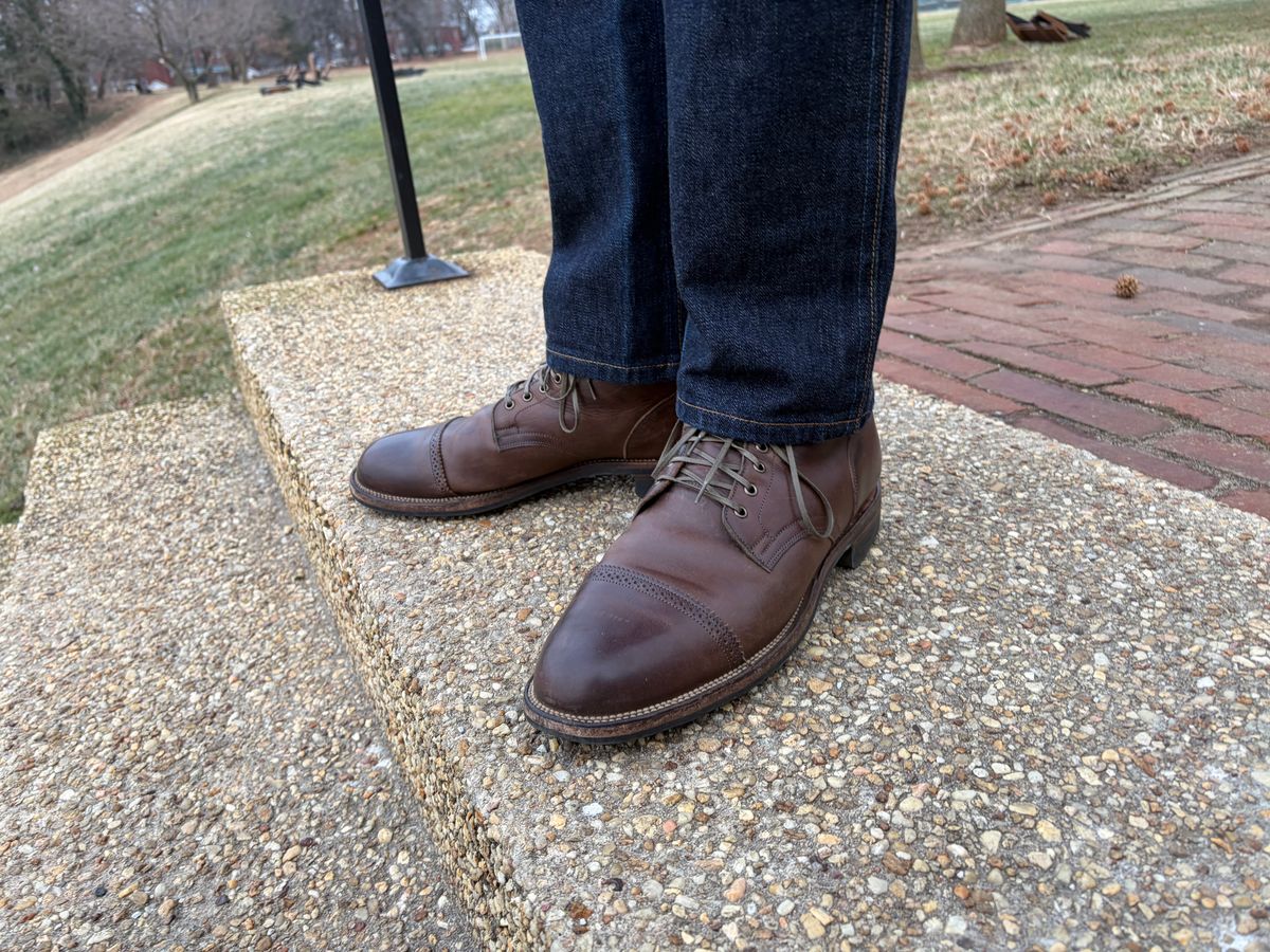 Photo by bbart on January 5, 2026 of the Viberg Service Boot PCT in Maryam 1071 Port Vitello Calf Nubuck.