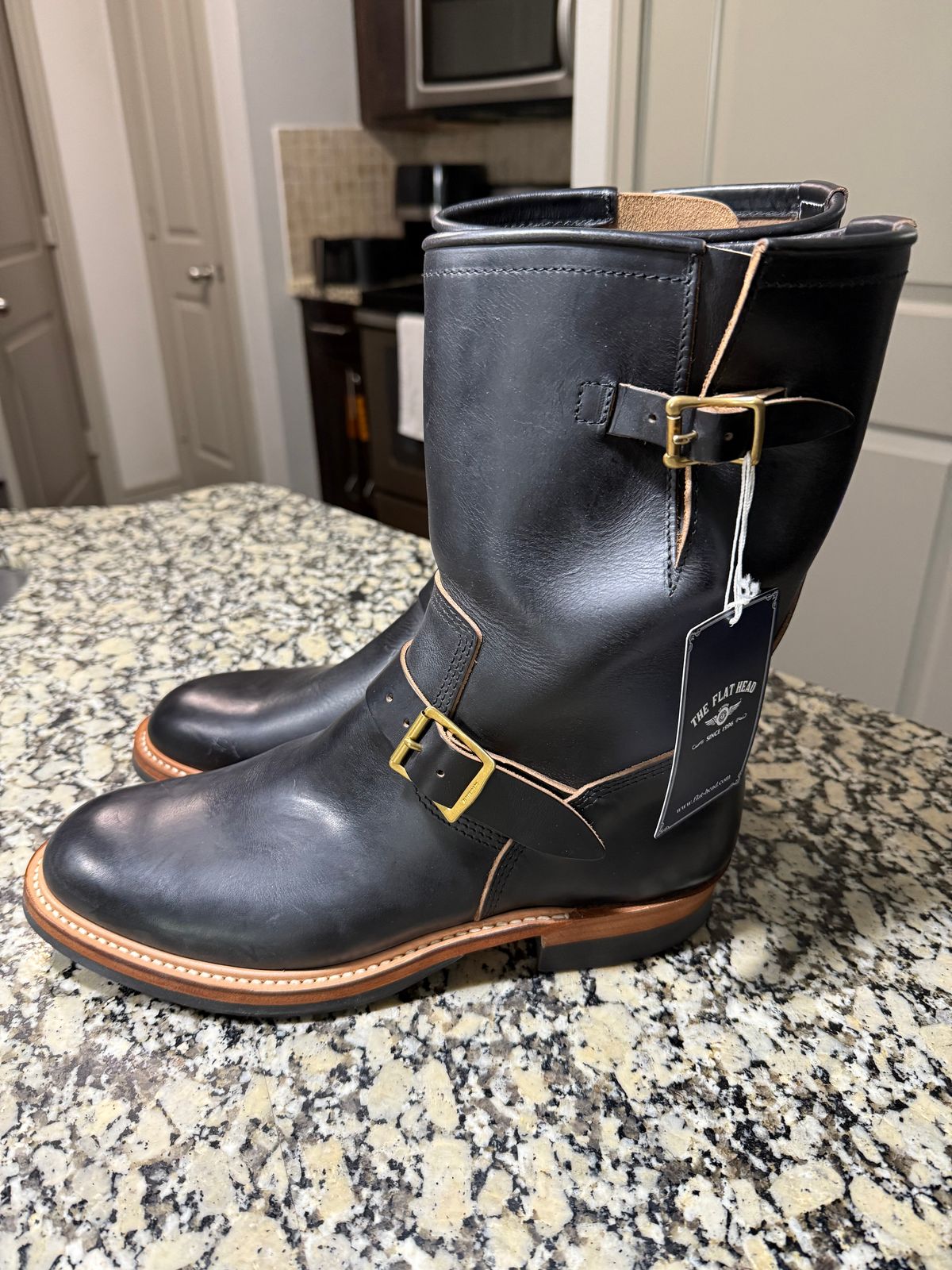 Photo by SwankeLorde on October 1, 2025 of the The Flat Head Engineer Boots in Horween Black Chromexcel.