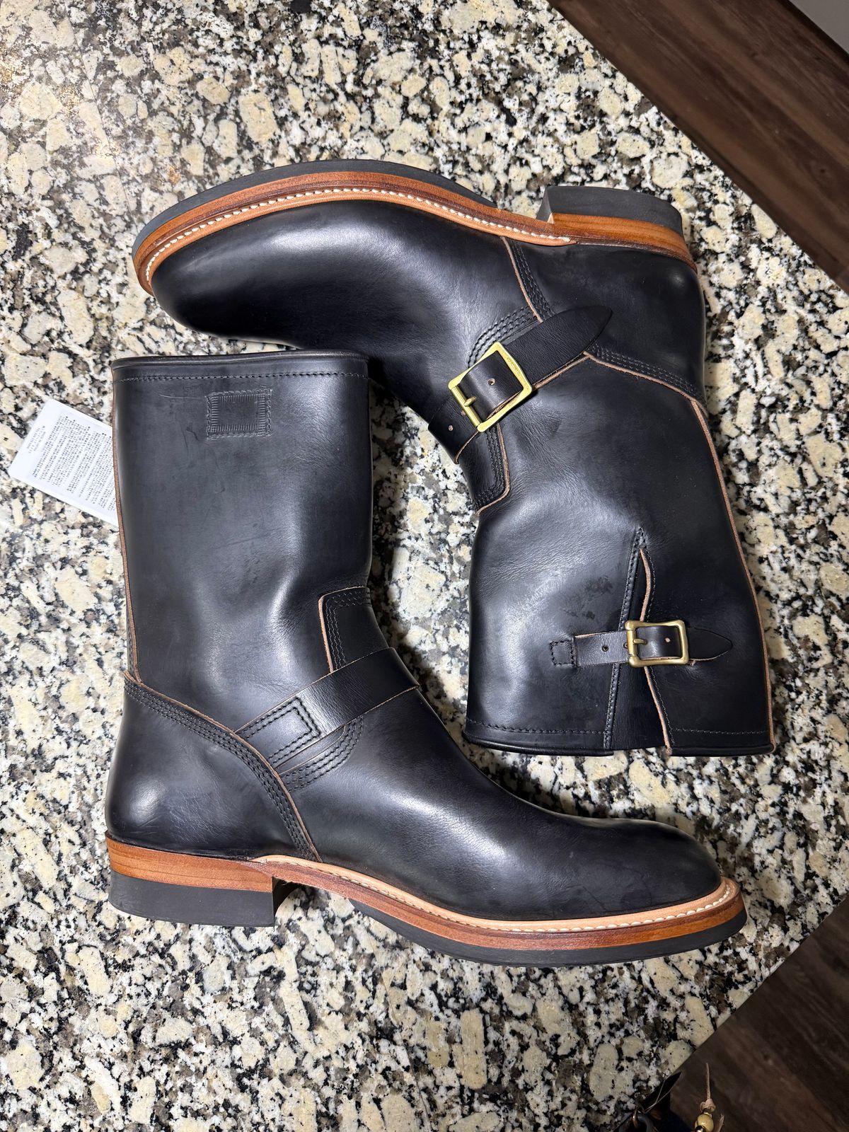 Photo by SwankeLorde on October 1, 2025 of the The Flat Head Engineer Boots in Horween Black Chromexcel.