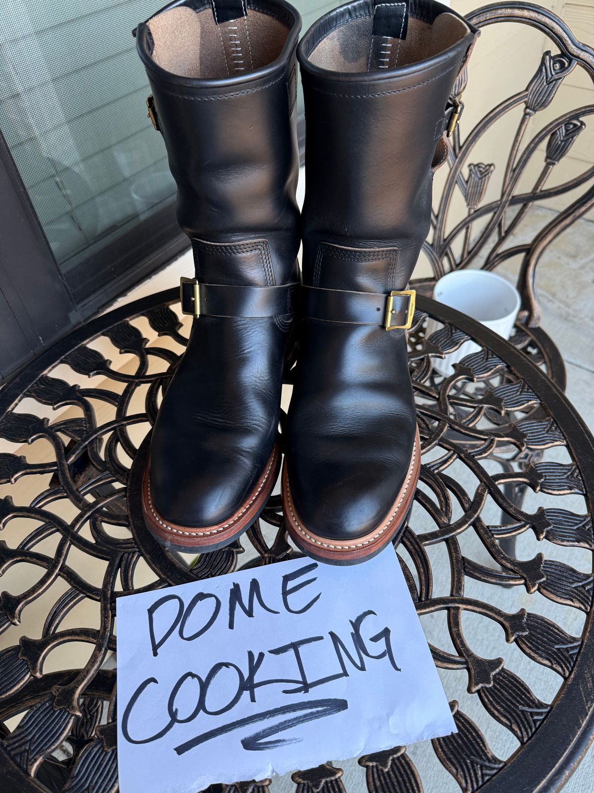 Photo by indi.raw.oninsb on November 5, 2025 of the The Flat Head Engineer Boots in Horween Black Chromexcel.