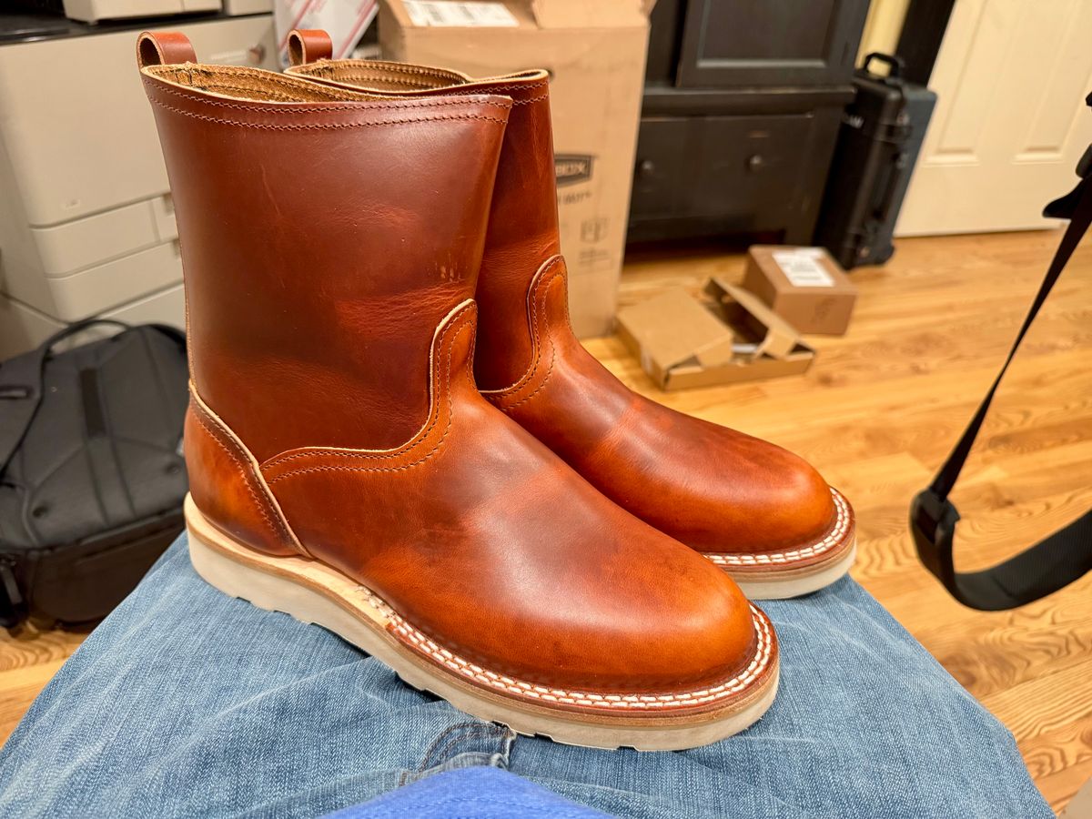 Photo by RyanTheGray on May 21, 2026 of the Nicks Wellington Chore boot in Wickett & Craig Tan Oiled Latigo.