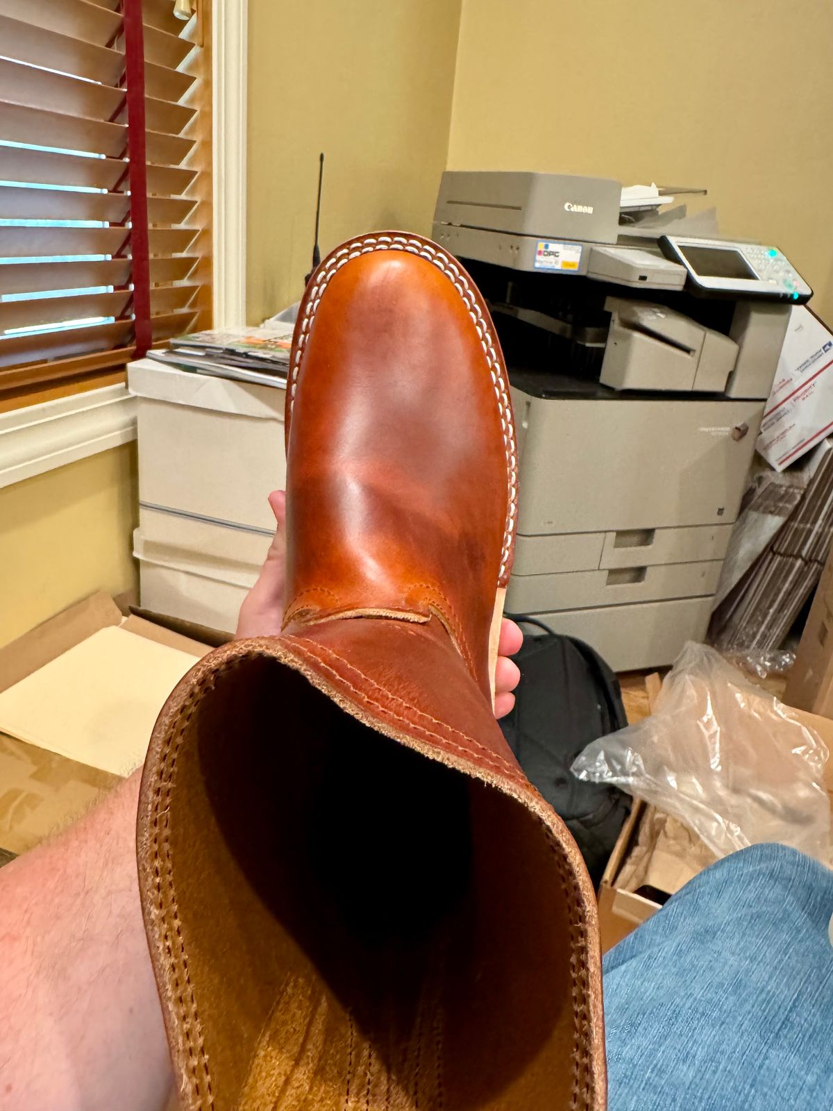 Photo by RyanTheGray on May 21, 2026 of the Nicks Wellington Chore boot in Wickett & Craig Tan Oiled Latigo.