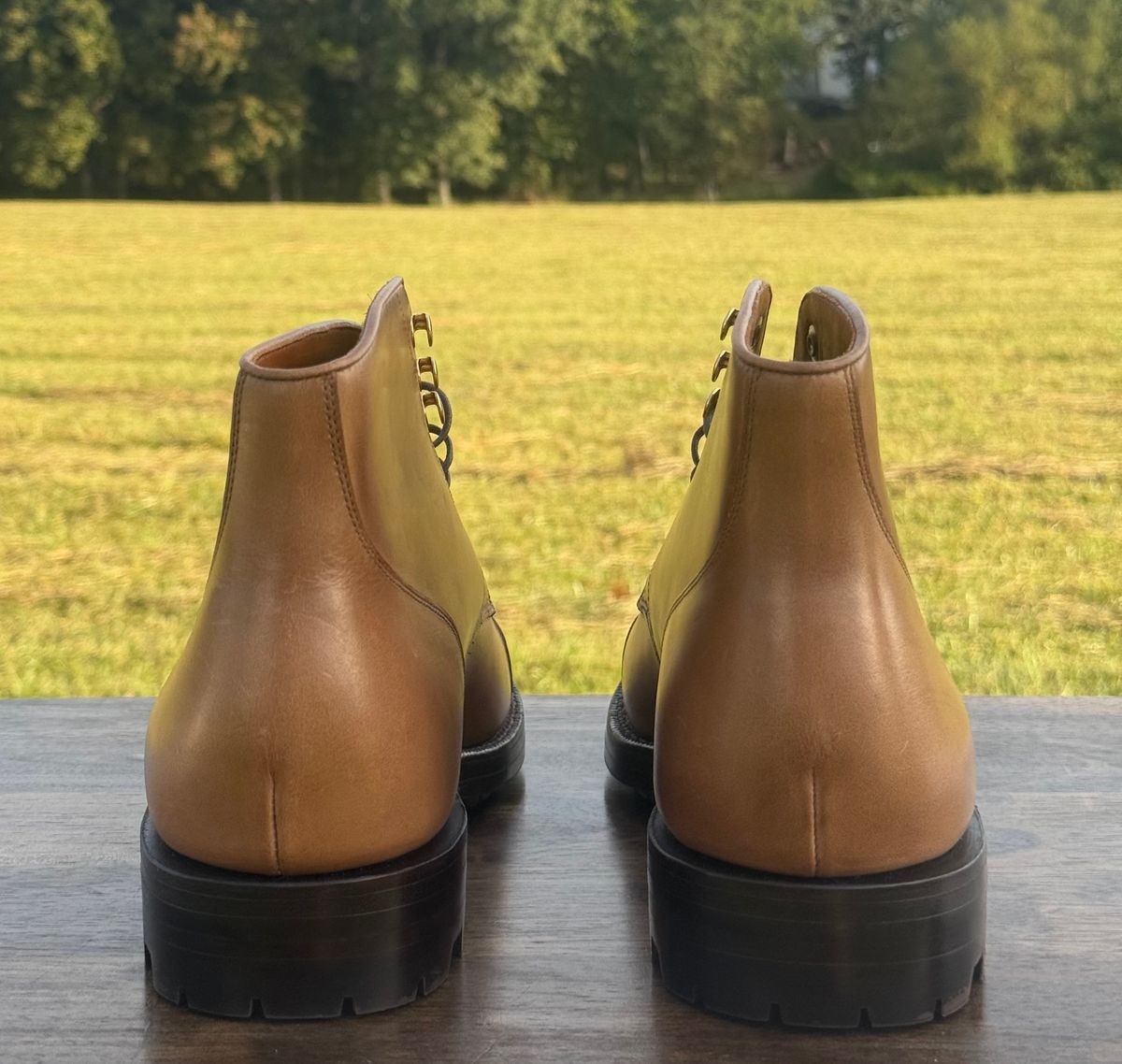 Photo by morrislm21 on October 1, 2025 of the Grant Stone Garrison Boot in Horween Dune Chromexcel.