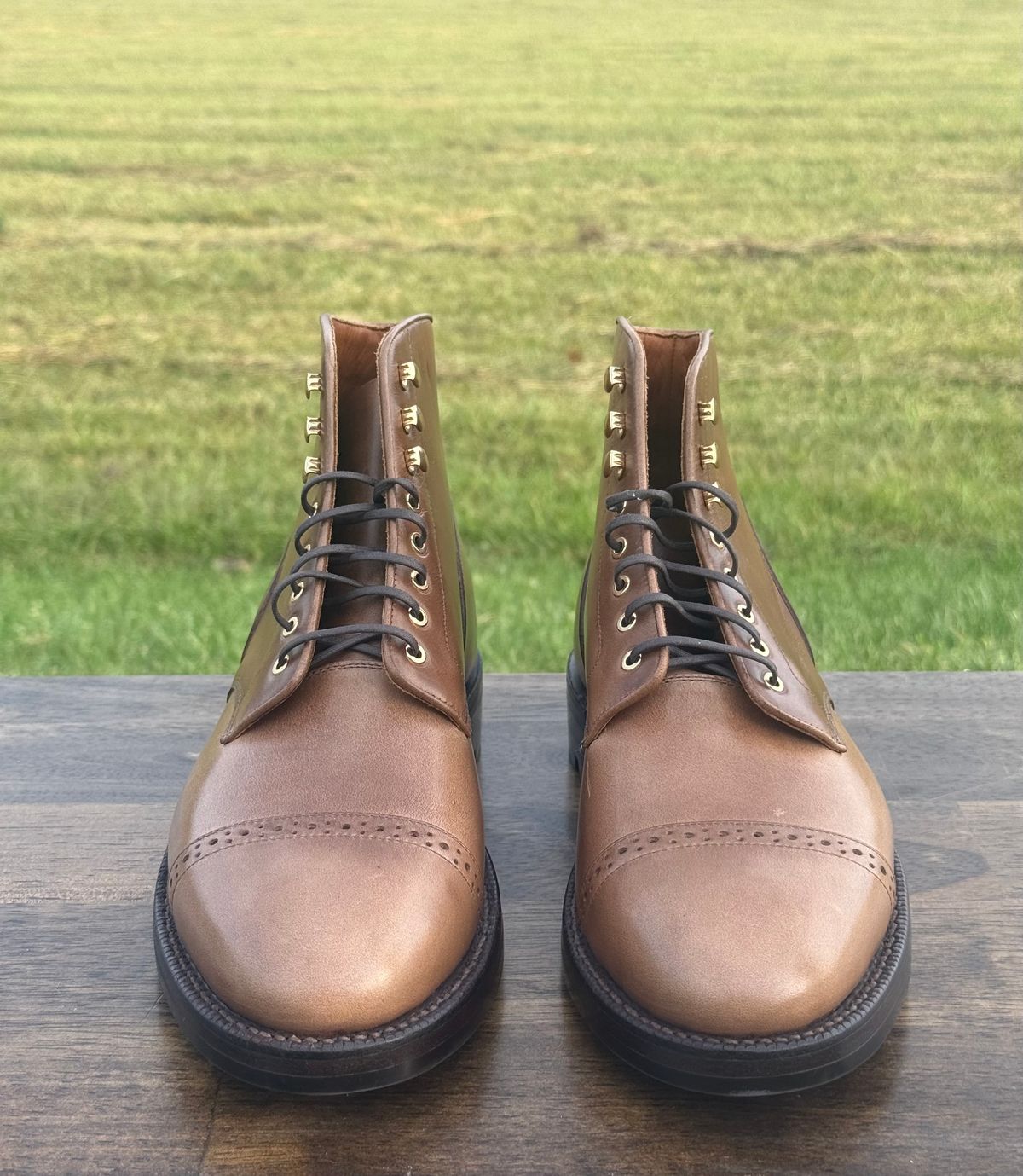Photo by morrislm21 on October 1, 2025 of the Grant Stone Garrison Boot in Horween Dune Chromexcel.