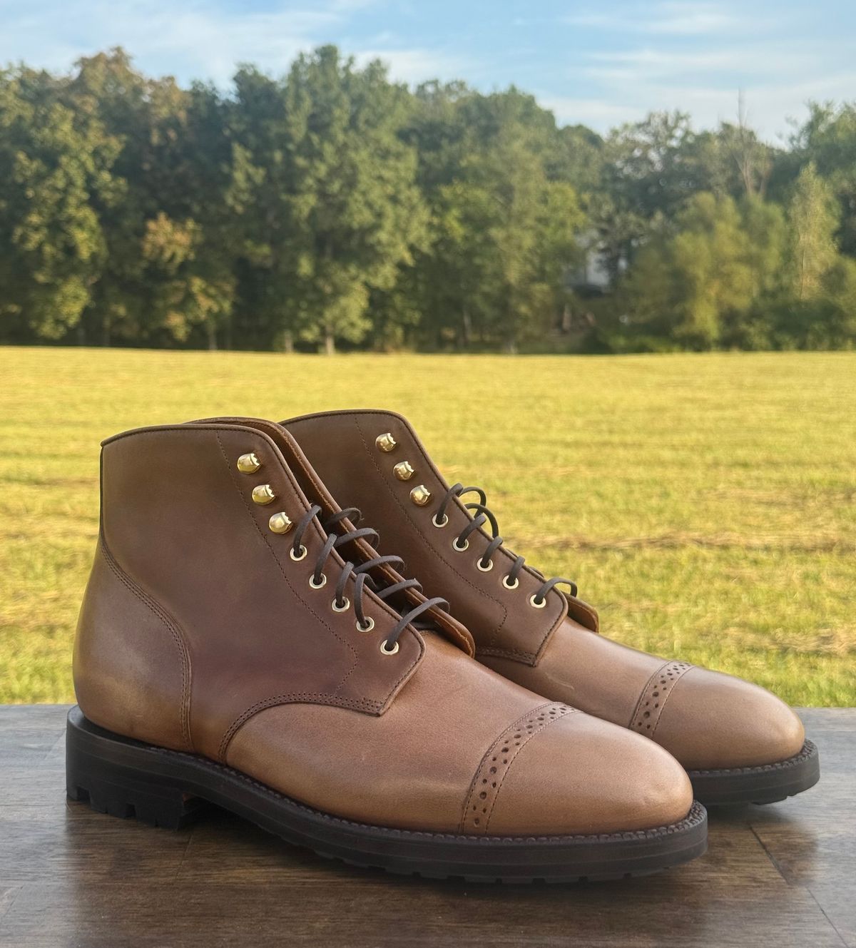 Photo by morrislm21 on October 1, 2025 of the Grant Stone Garrison Boot in Horween Dune Chromexcel.