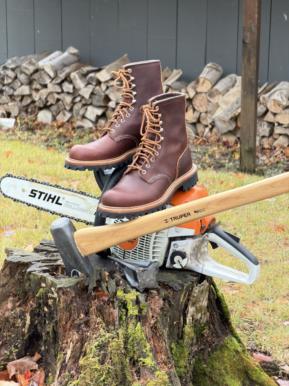 Photo by Aberhood on November 1, 2025 of the Red Wing Logger in S.B. Foot Briar Oil Slick.