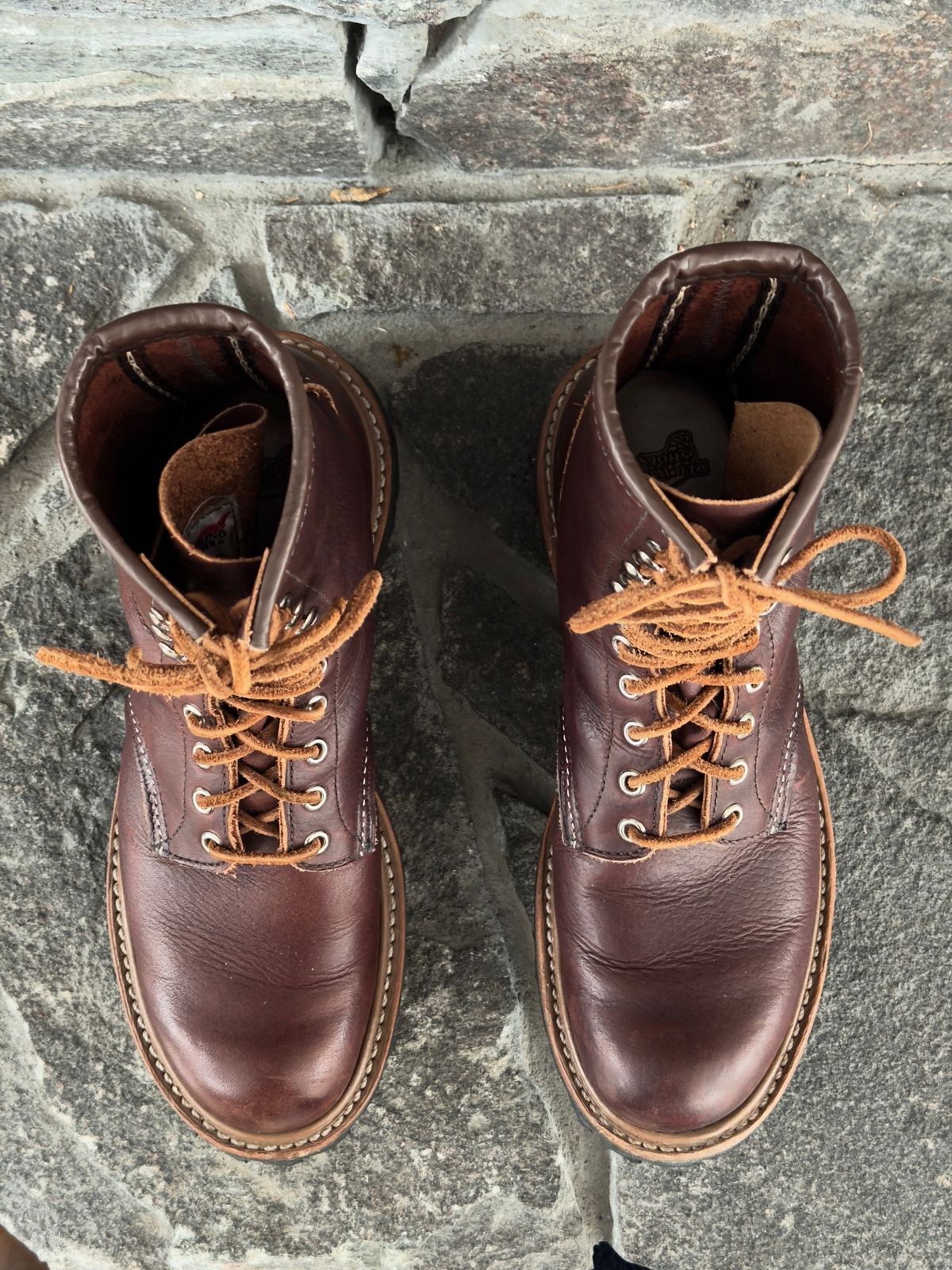 Photo by Aberhood on December 2, 2025 of the Red Wing Logger in S.B. Foot Briar Oil Slick.