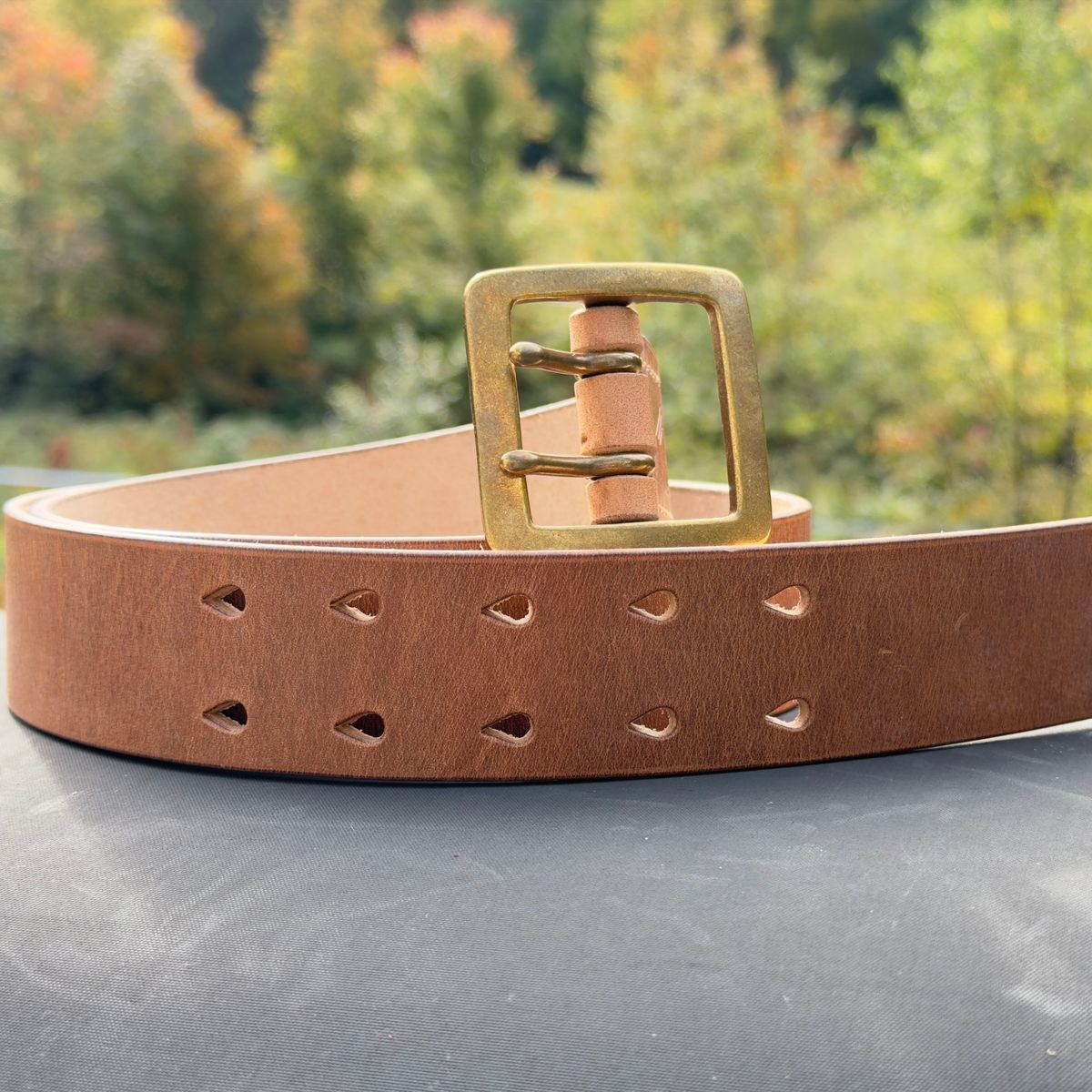 Photo by Aberhood on September 27, 2025 of the Hollows Leather Rail Belt in Dark Sand Cypress.