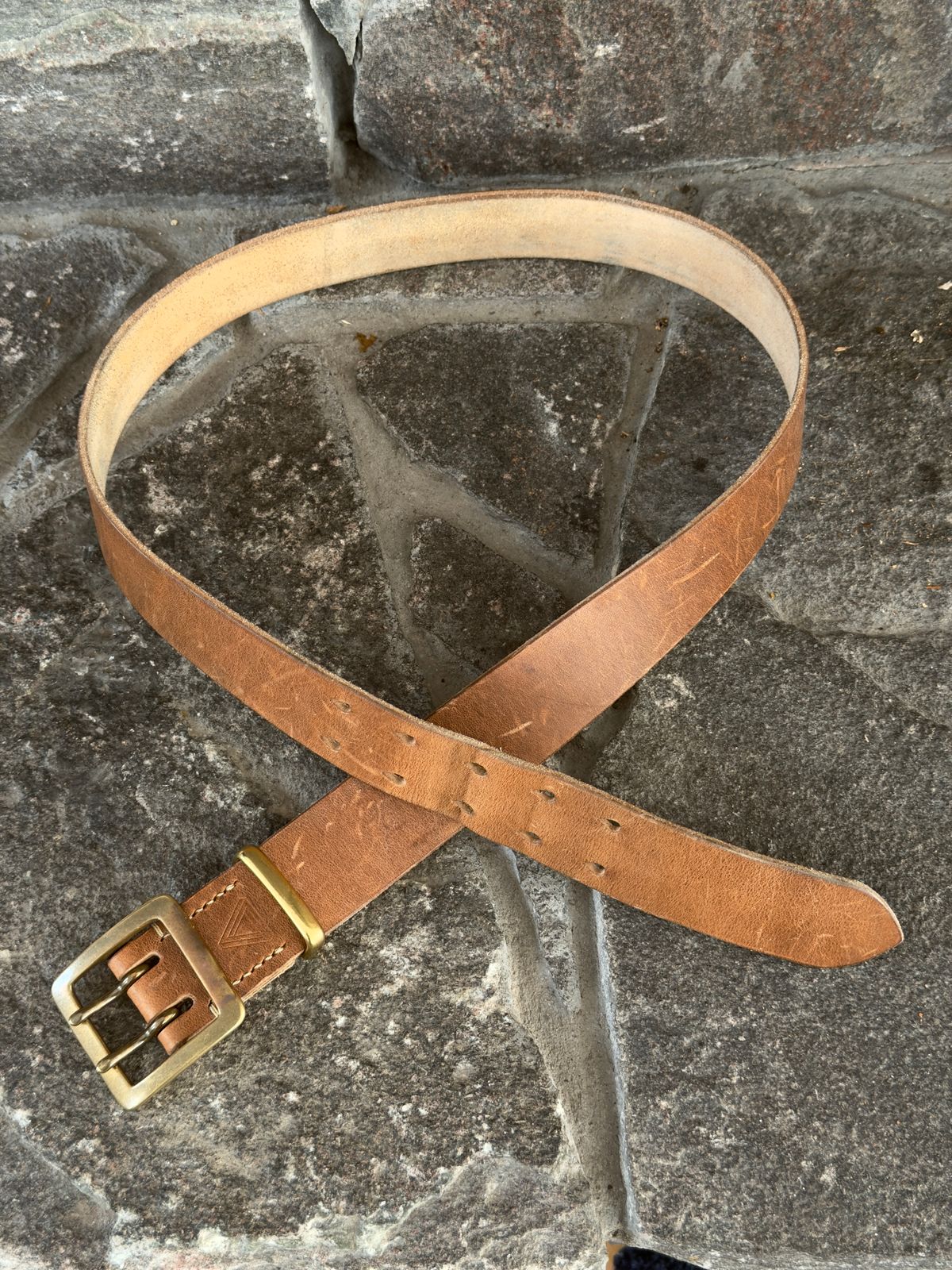 Photo by Aberhood on December 27, 2025 of the Hollows Leather Rail Belt in Dark Sand Cypress.