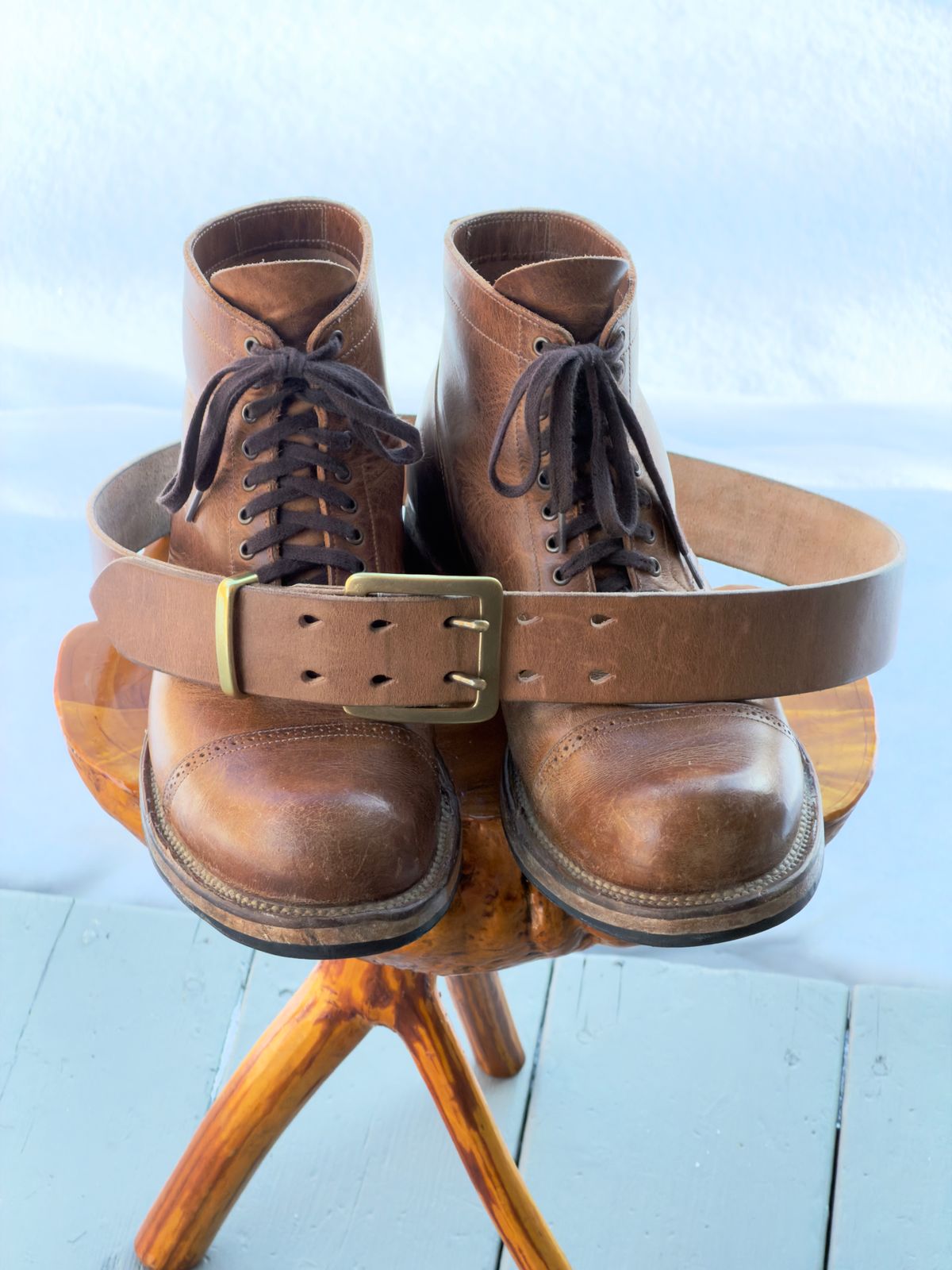 Photo by Aberhood on February 1, 2026 of the Hollows Leather Rail Belt in Dark Sand Cypress.