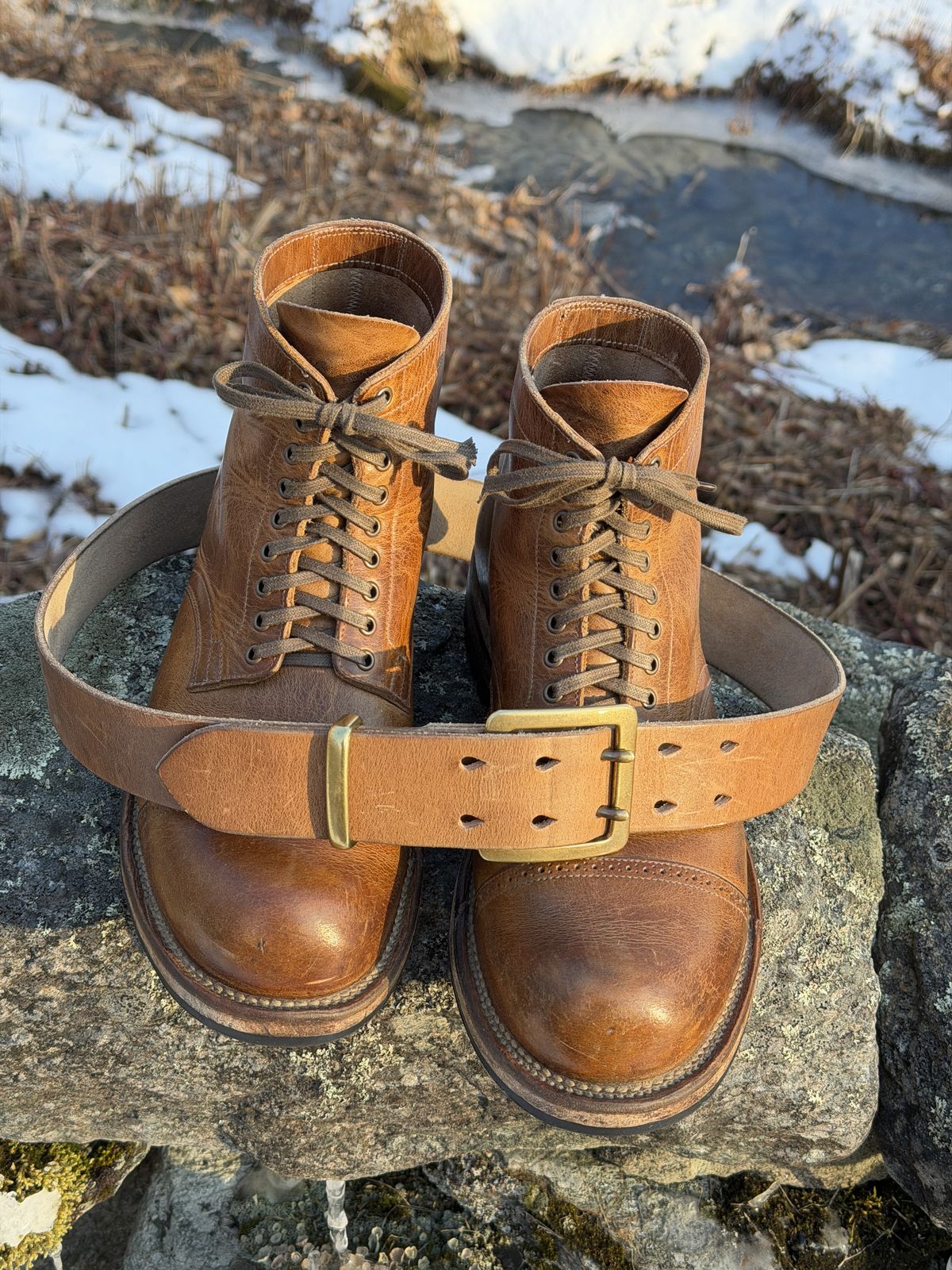 Photo by Aberhood on March 28, 2026 of the Hollows Leather Rail Belt in Dark Sand Cypress.