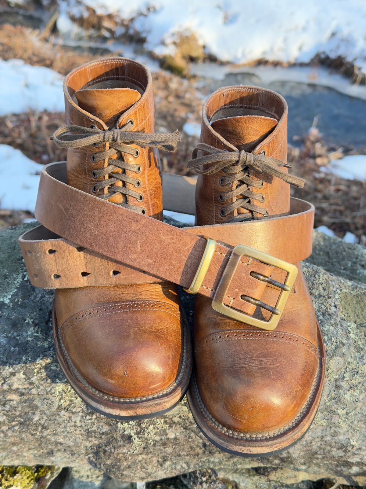 Photo by Aberhood on March 28, 2026 of the Hollows Leather Rail Belt in Dark Sand Cypress.