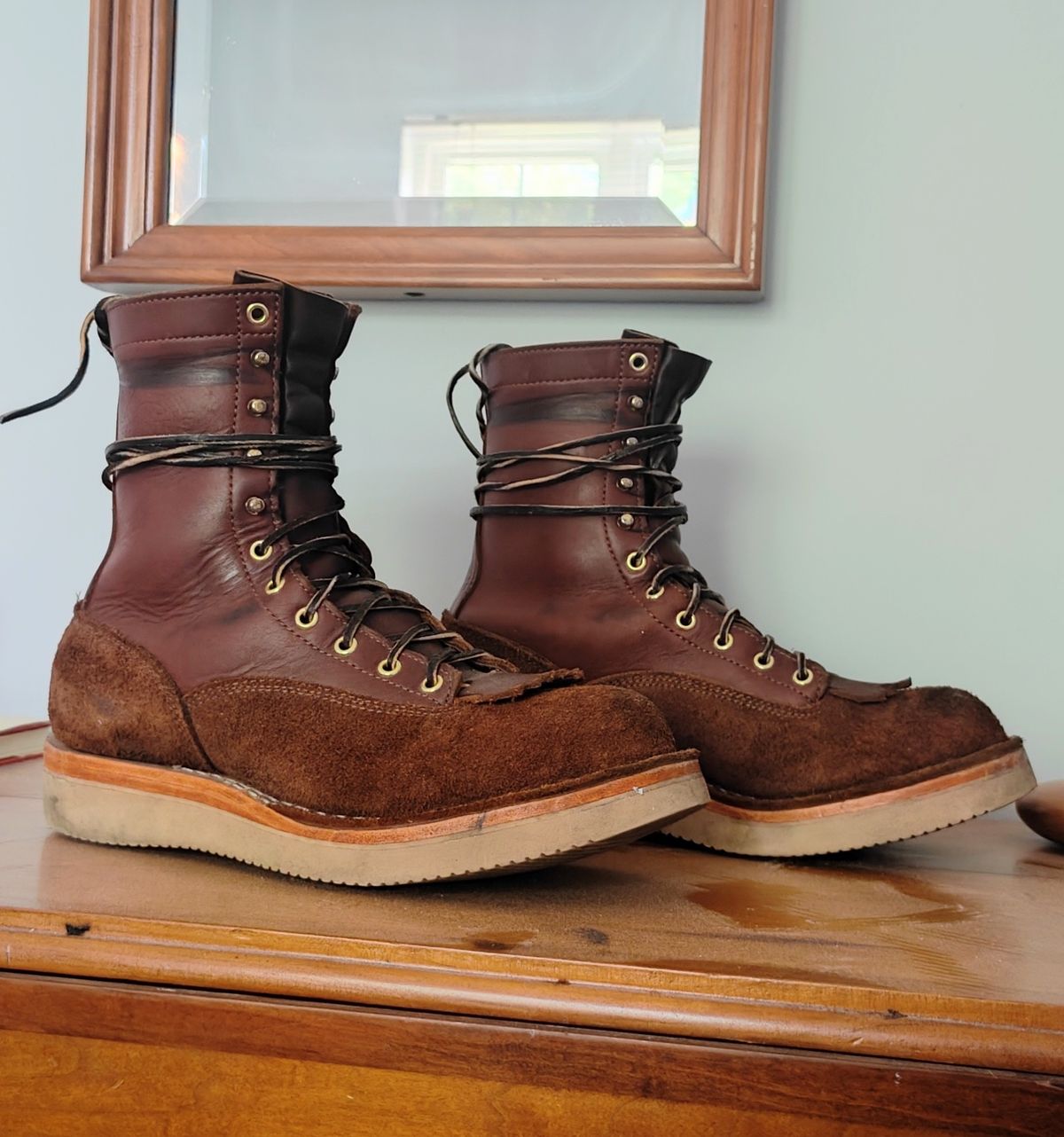 Photo by Ginde0666 on July 31, 2025 of the Frank's Boots Rainier in Seidel Chocolate Oil Tan & Seidel Chocolate Oil Tan Roughout.