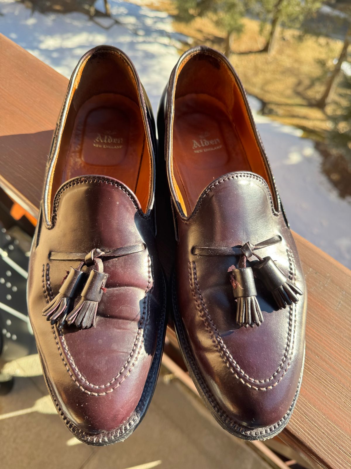 Photo by yankinschweiz on January 2, 2026 of the Alden 563 Tassel Moccasin Loafer in Horween Color 8 Shell Cordovan.