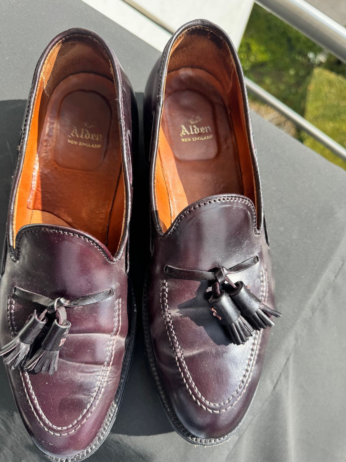 Photo by yankinschweiz on April 1, 2026 of the Alden 563 Tassel Moccasin Loafer in Horween Color 8 Shell Cordovan.