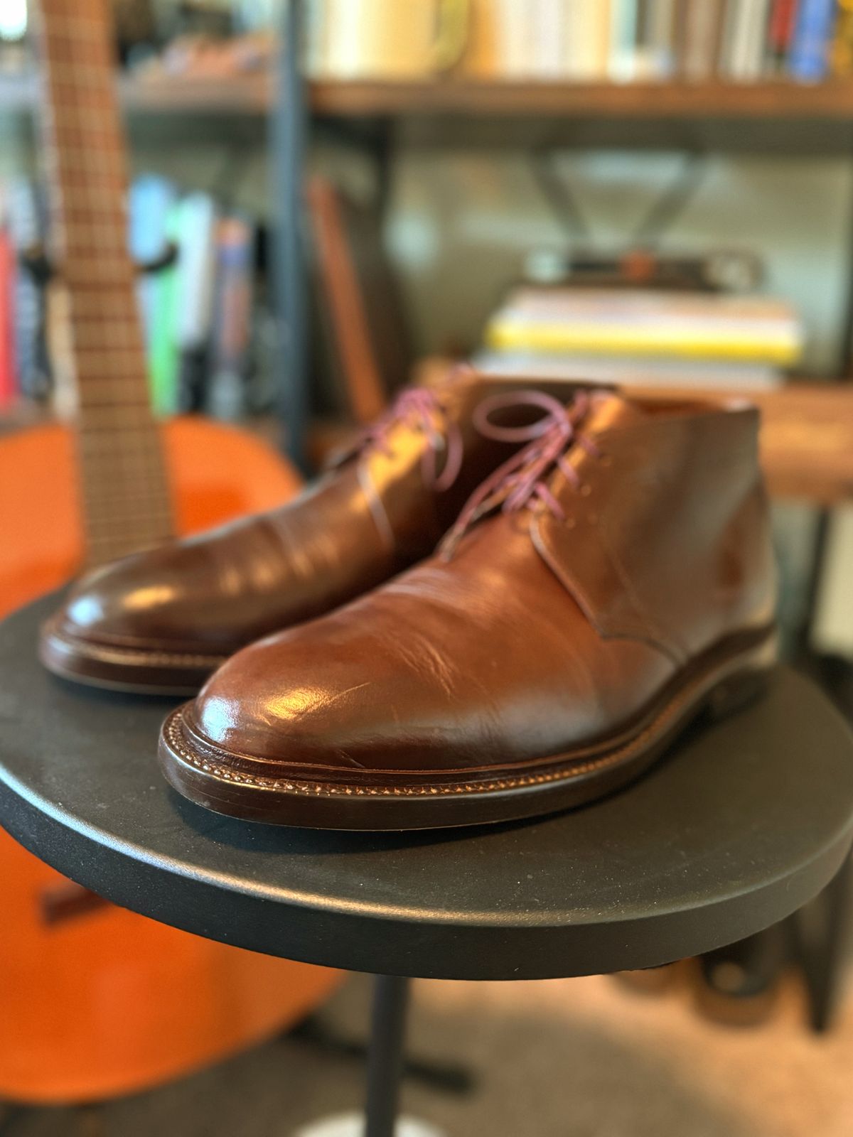Photo by RealtorVic on June 12, 2025 of the Grant Stone Chukka in Horween Crimson Chromexcel.