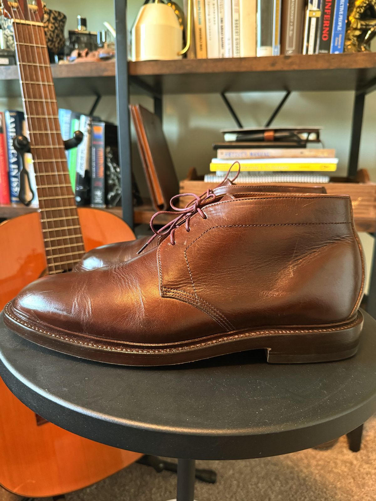 Photo by RealtorVic on June 12, 2025 of the Grant Stone Chukka in Horween Crimson Chromexcel.