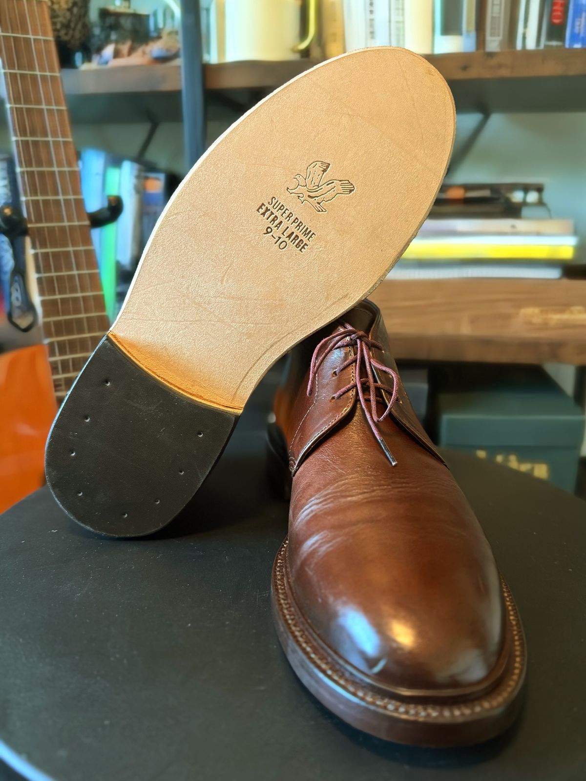 Photo by RealtorVic on June 12, 2025 of the Grant Stone Chukka in Horween Crimson Chromexcel.