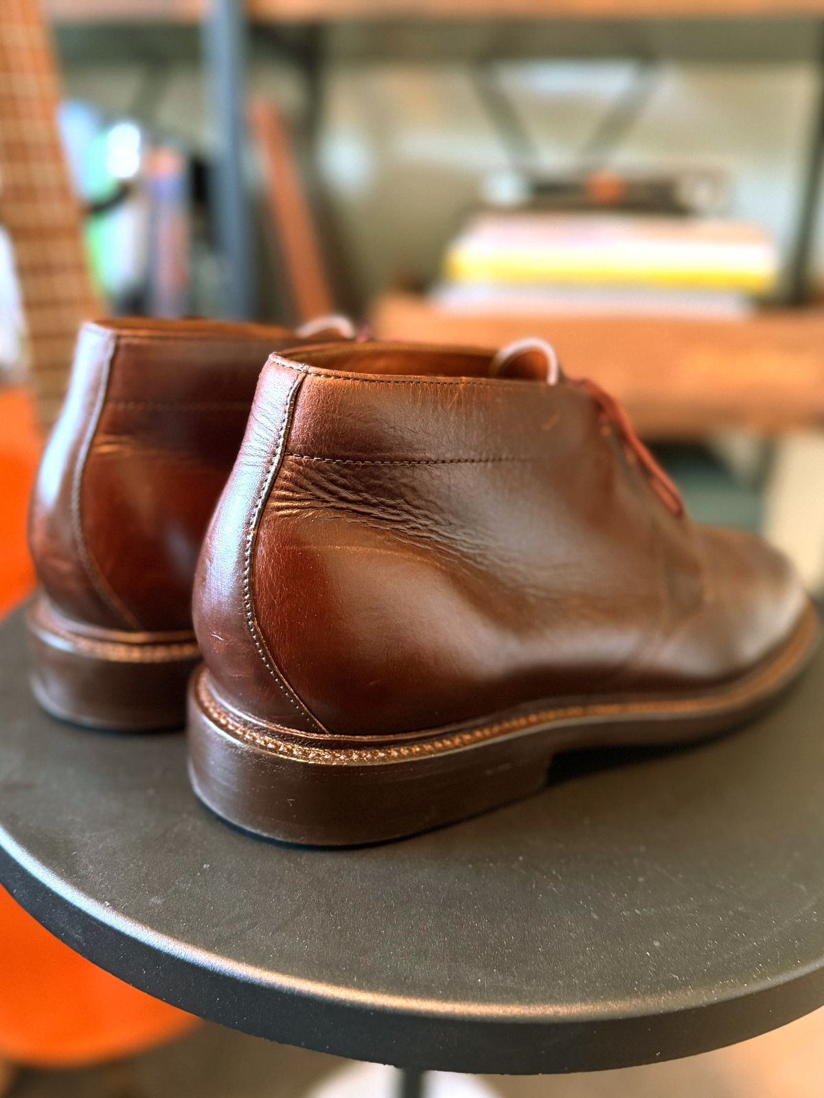 Photo by RealtorVic on June 12, 2025 of the Grant Stone Chukka in Horween Crimson Chromexcel.