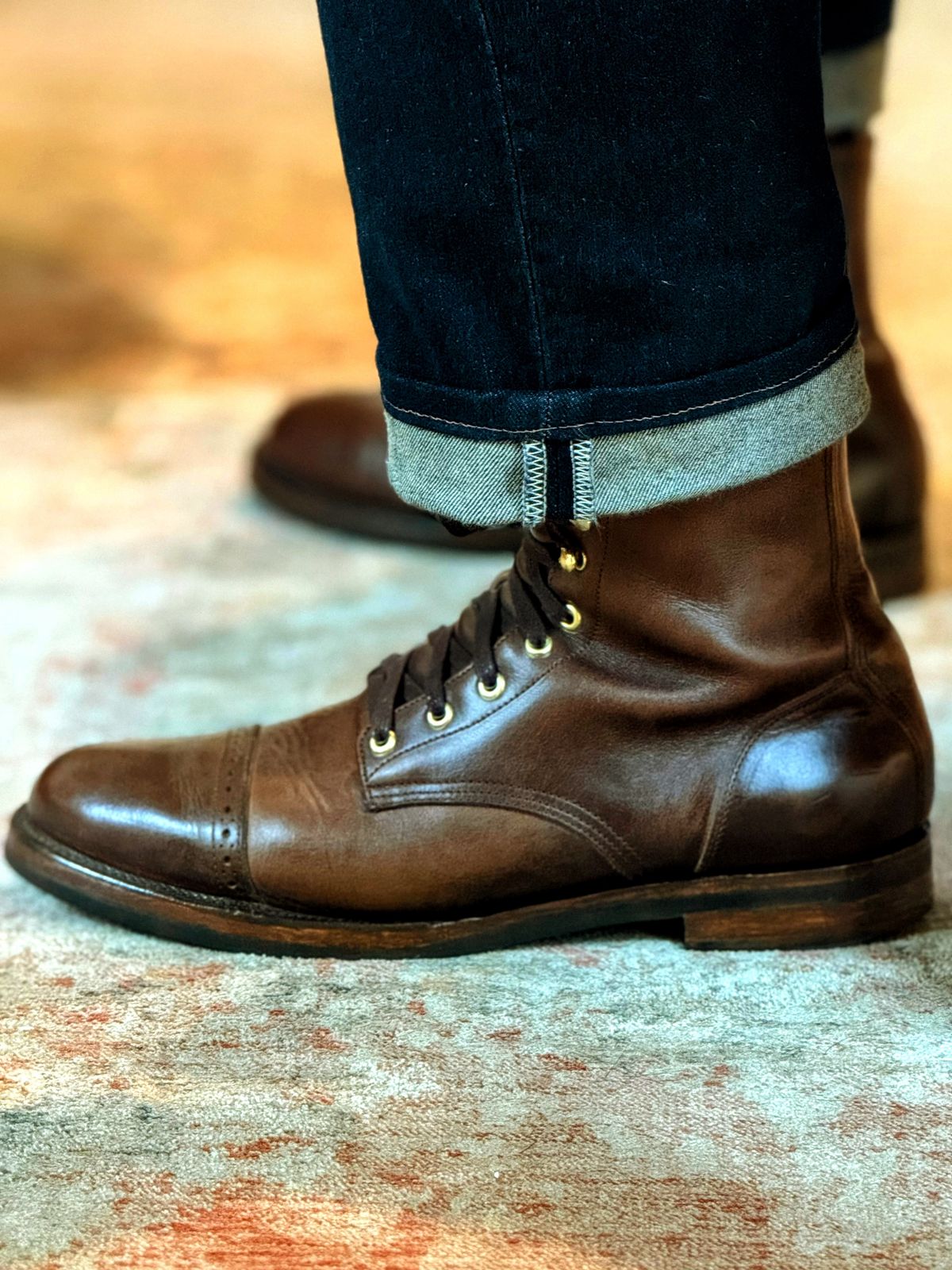 Photo by RealtorVic on June 8, 2025 of the Unmarked DB Hunter Cap Toe in Horween Brown Chromexcel.