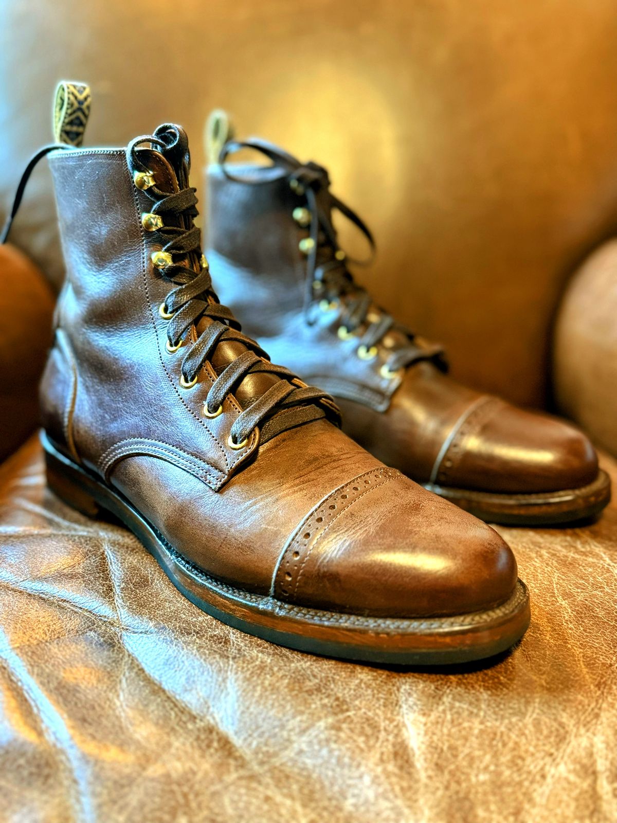 Photo by RealtorVic on June 8, 2025 of the Unmarked DB Hunter Cap Toe in Horween Brown Chromexcel.