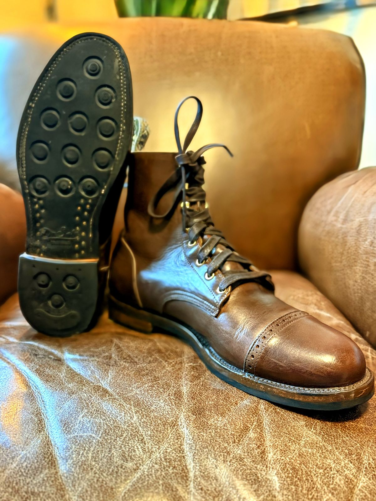 Photo by RealtorVic on June 8, 2025 of the Unmarked DB Hunter Cap Toe in Horween Brown Chromexcel.