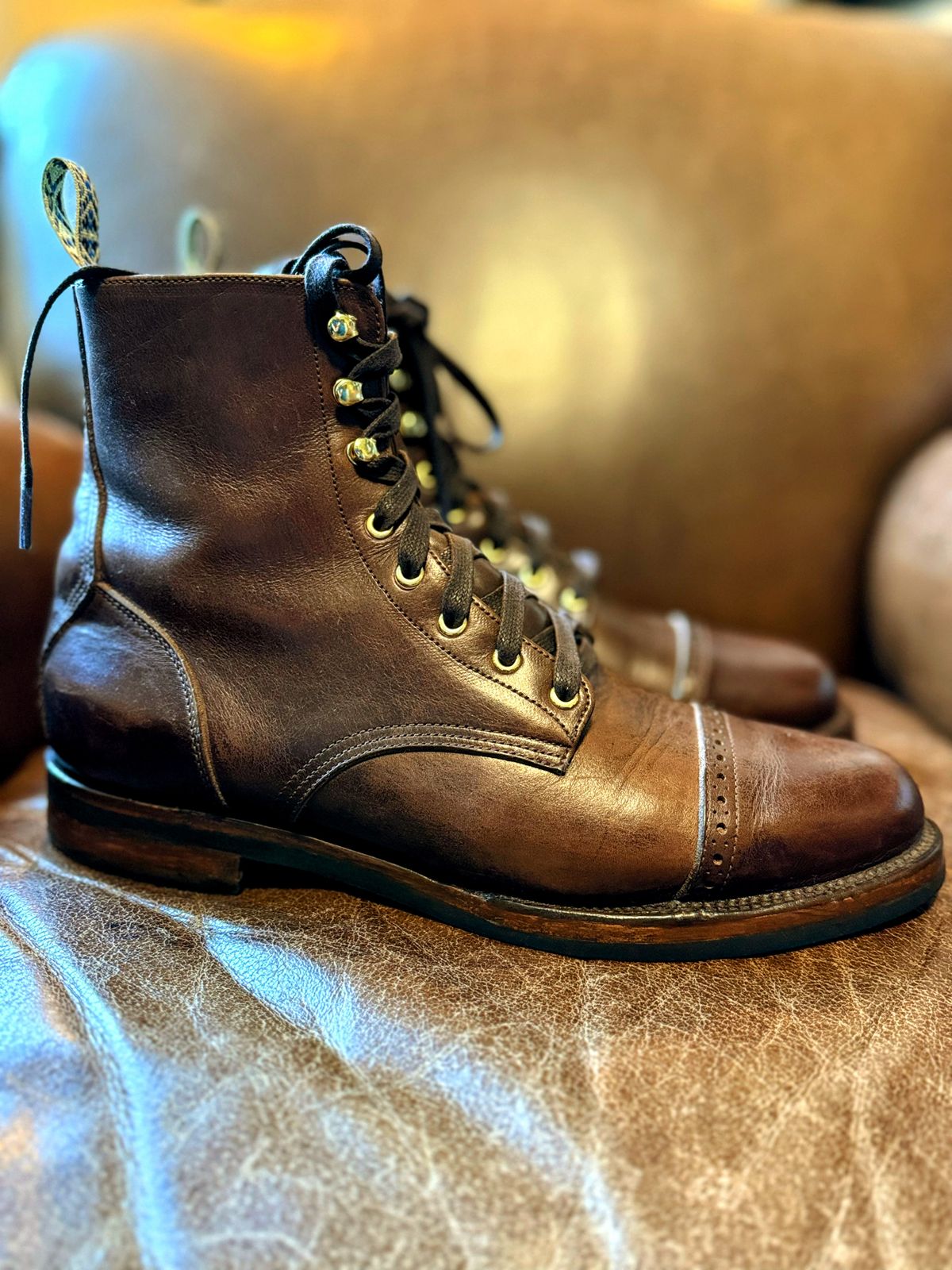Photo by RealtorVic on June 8, 2025 of the Unmarked DB Hunter Cap Toe in Horween Brown Chromexcel.