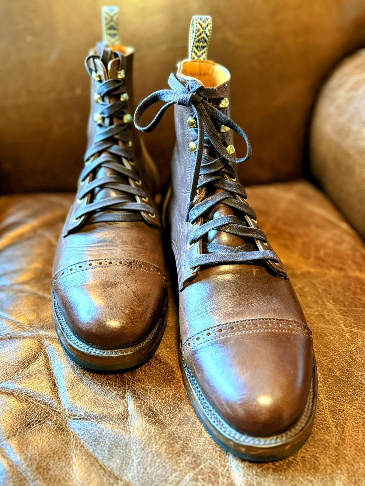 Photo by RealtorVic on June 8, 2025 of the Unmarked DB Hunter Cap Toe in Horween Brown Chromexcel.