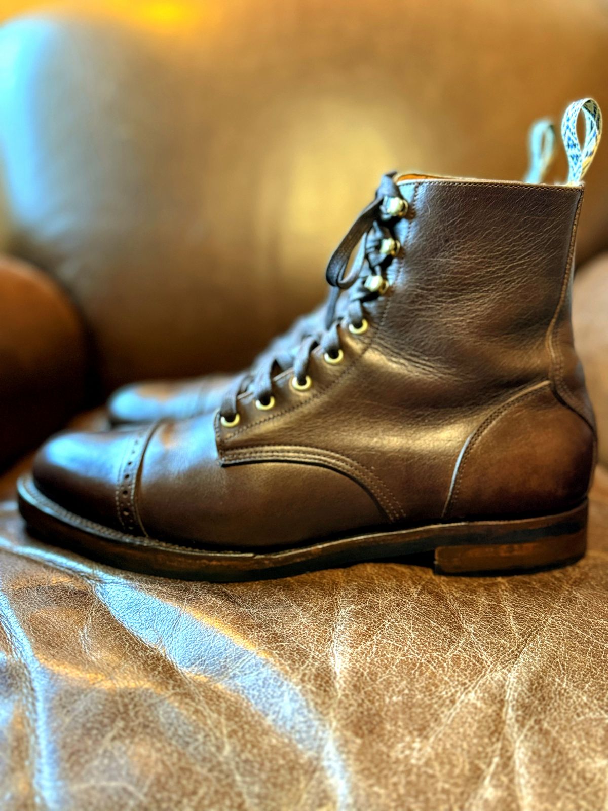 Photo by RealtorVic on June 8, 2025 of the Unmarked DB Hunter Cap Toe in Horween Brown Chromexcel.