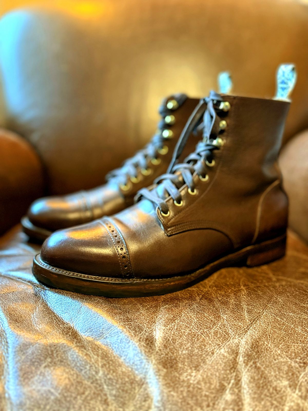Photo by RealtorVic on June 8, 2025 of the Unmarked DB Hunter Cap Toe in Horween Brown Chromexcel.