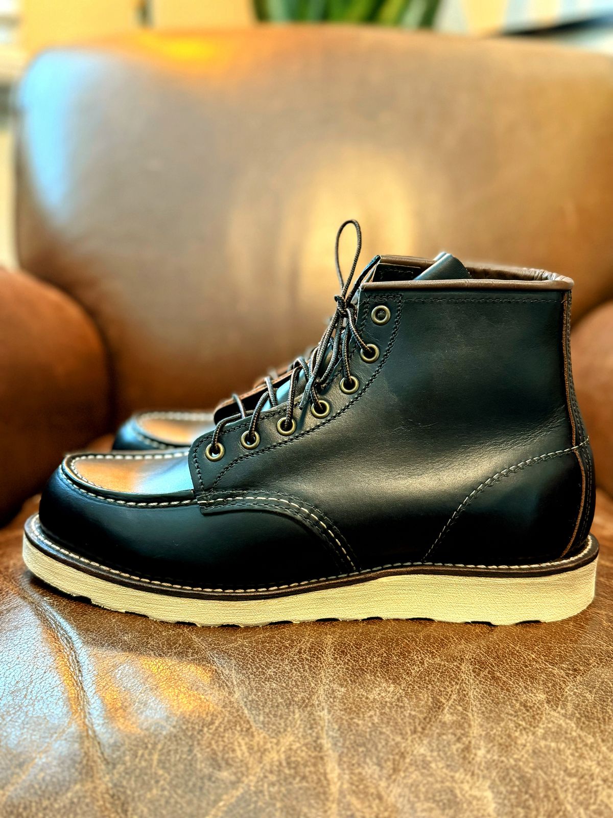 Photo by RealtorVic on June 7, 2025 of the Red Wing 6-Inch Classic Moc in S.B. Foot Black Prairie.