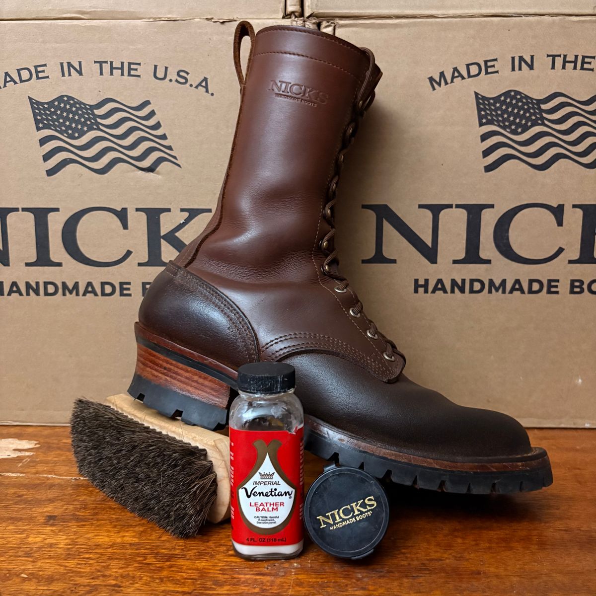 Photo by Apprehensivebootbuyer on November 23, 2025 of the Nicks BuilderPro in Seidel 1964 Brown Roughout & Seidel 1964 Brown.