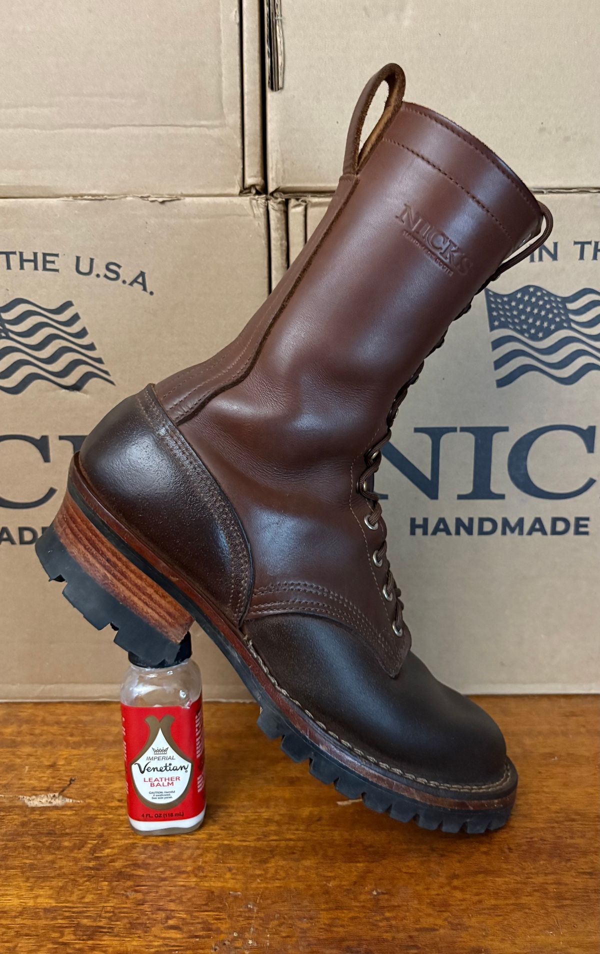 Photo by Apprehensivebootbuyer on November 23, 2025 of the Nicks BuilderPro in Seidel 1964 Brown Roughout & Seidel 1964 Brown.