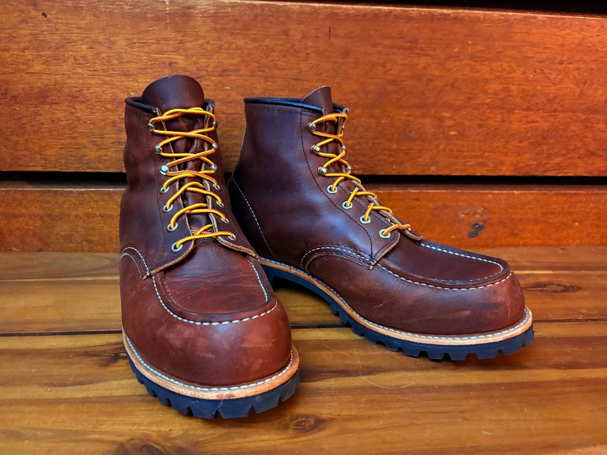 Photo by typist on May 24, 2025 of the Red Wing Roughneck in S.B. Foot Briar Oil Slick.
