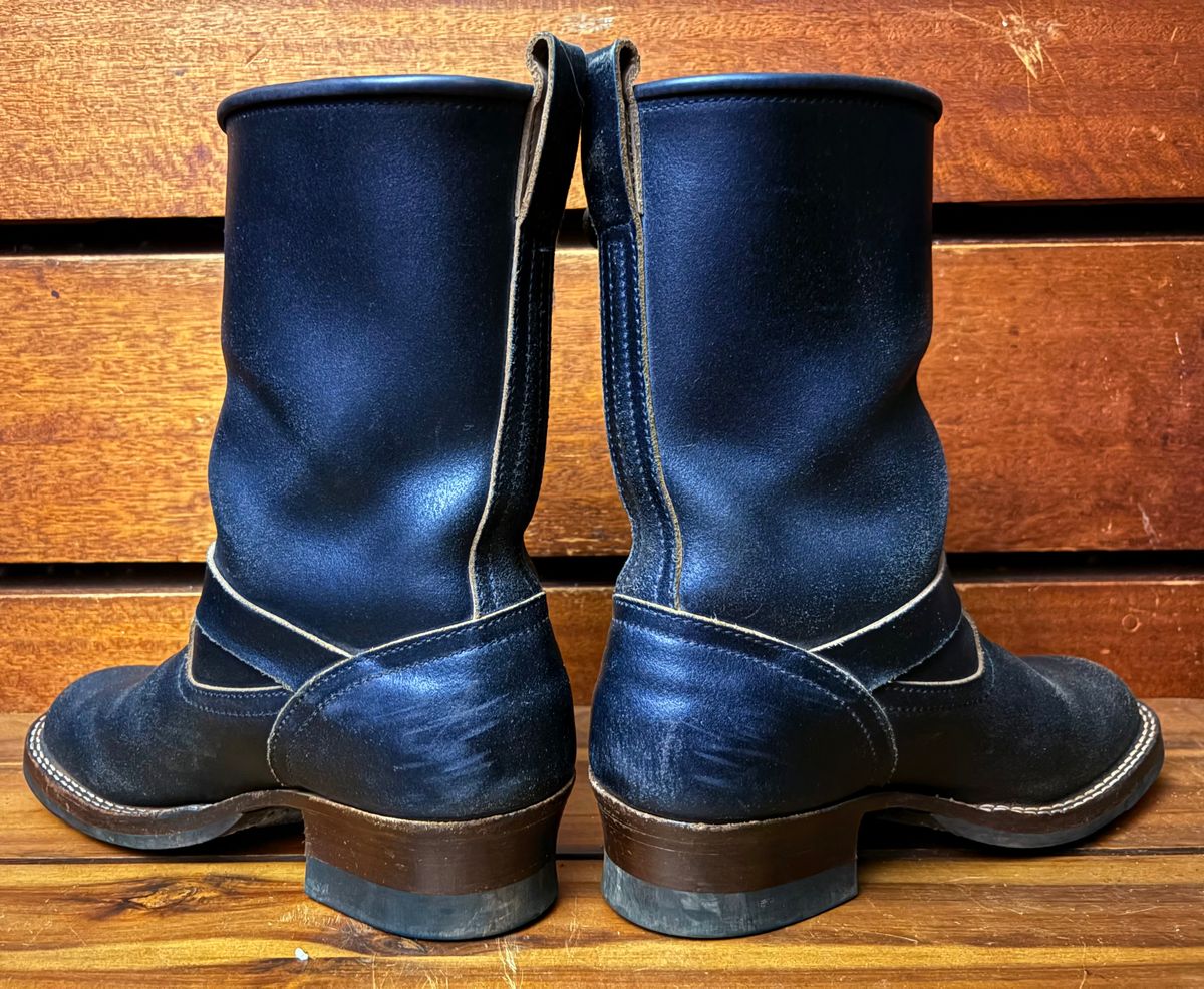Photo by Apprehensivebootbuyer on August 31, 2025 of the Nicks Brakeman in Horween Black Waxed Flesh.