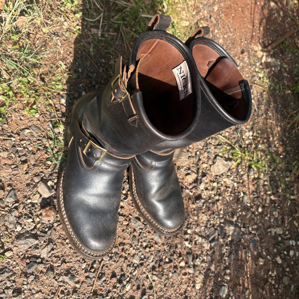 Photo by Apprehensivebootbuyer on April 27, 2026 of the Nicks Brakeman in Horween Black Waxed Flesh.