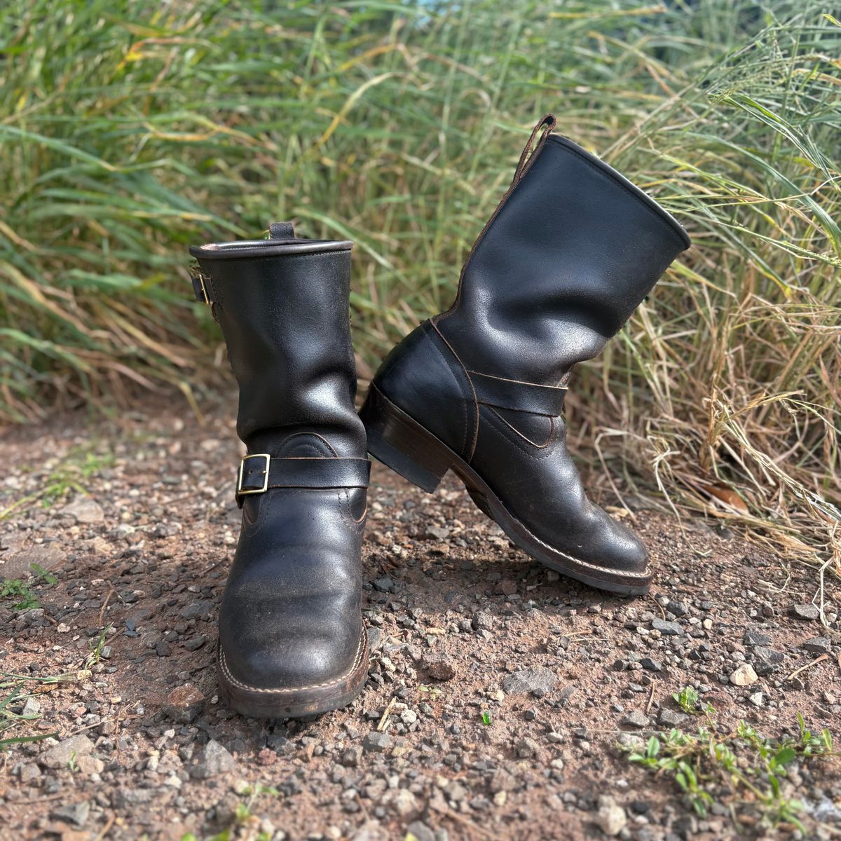 Photo by Apprehensivebootbuyer on April 27, 2026 of the Nicks Brakeman in Horween Black Waxed Flesh.