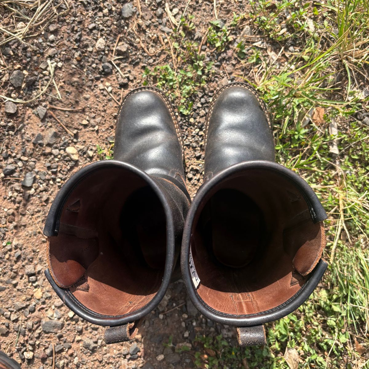 Photo by Apprehensivebootbuyer on April 27, 2026 of the Nicks Brakeman in Horween Black Waxed Flesh.