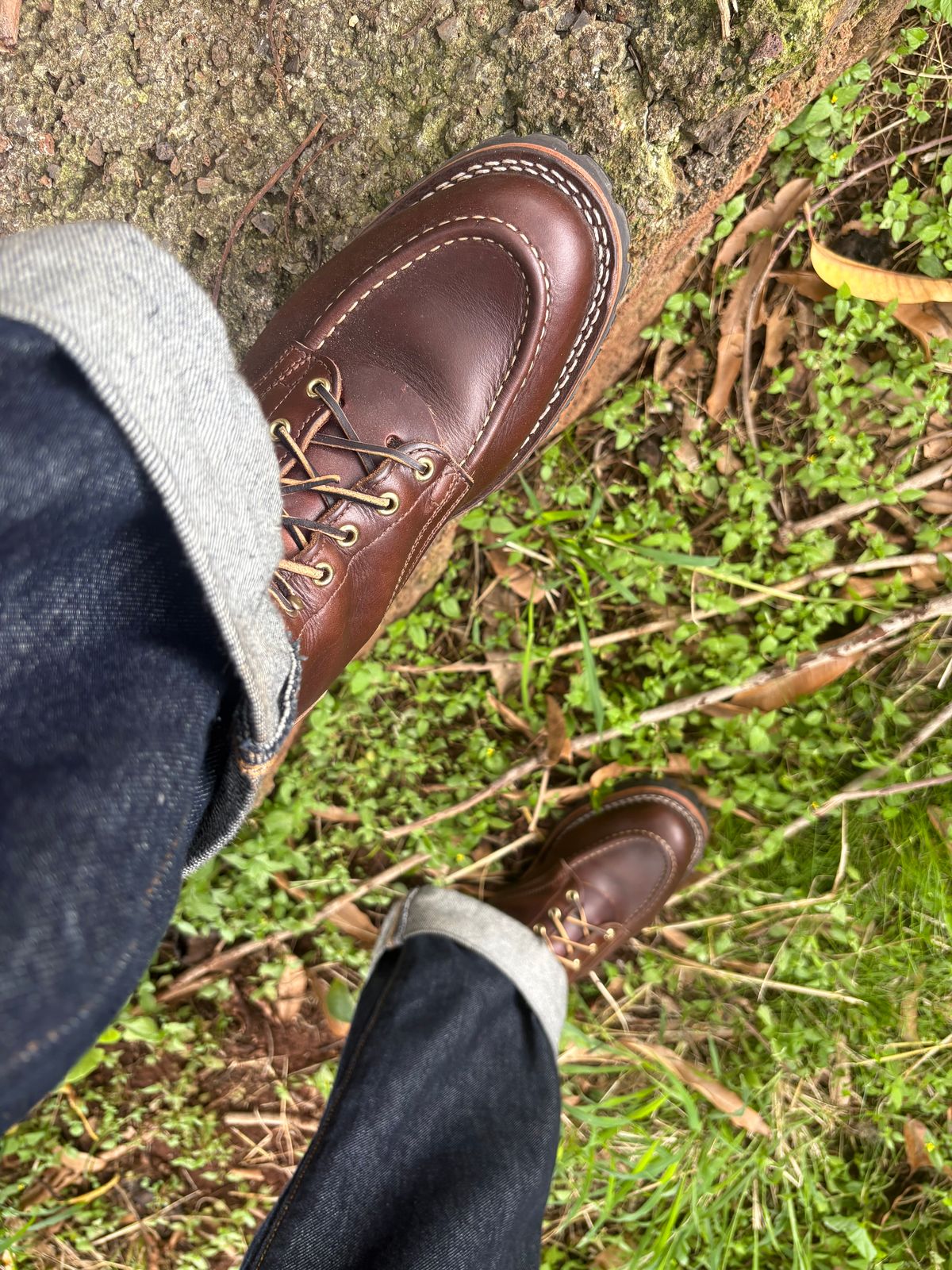 Photo by Apprehensivebootbuyer on April 18, 2026 of the Nicks Moc Toe in Horween Brown Chromexcel.