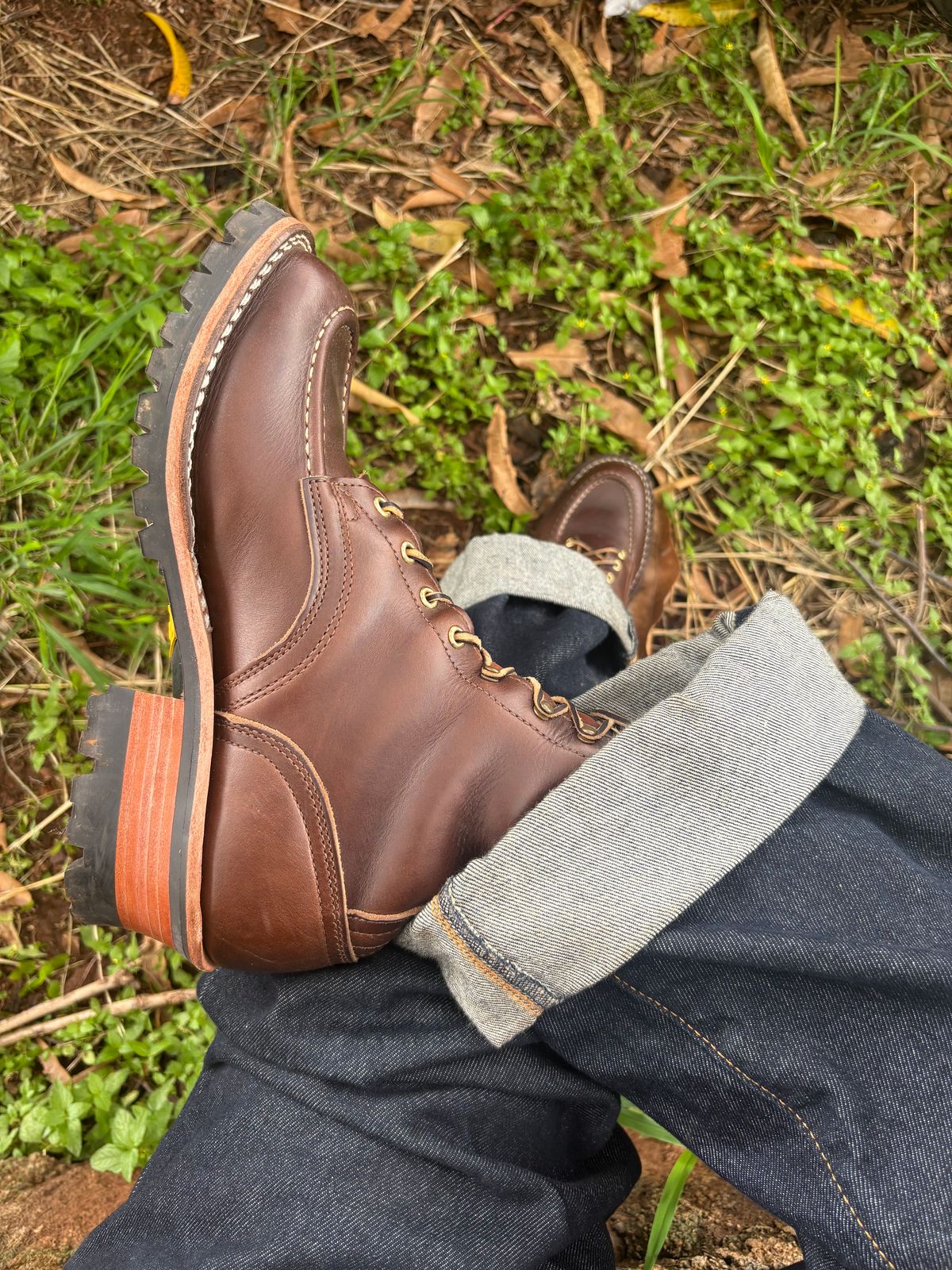 Photo by Apprehensivebootbuyer on April 18, 2026 of the Nicks Moc Toe in Horween Brown Chromexcel.