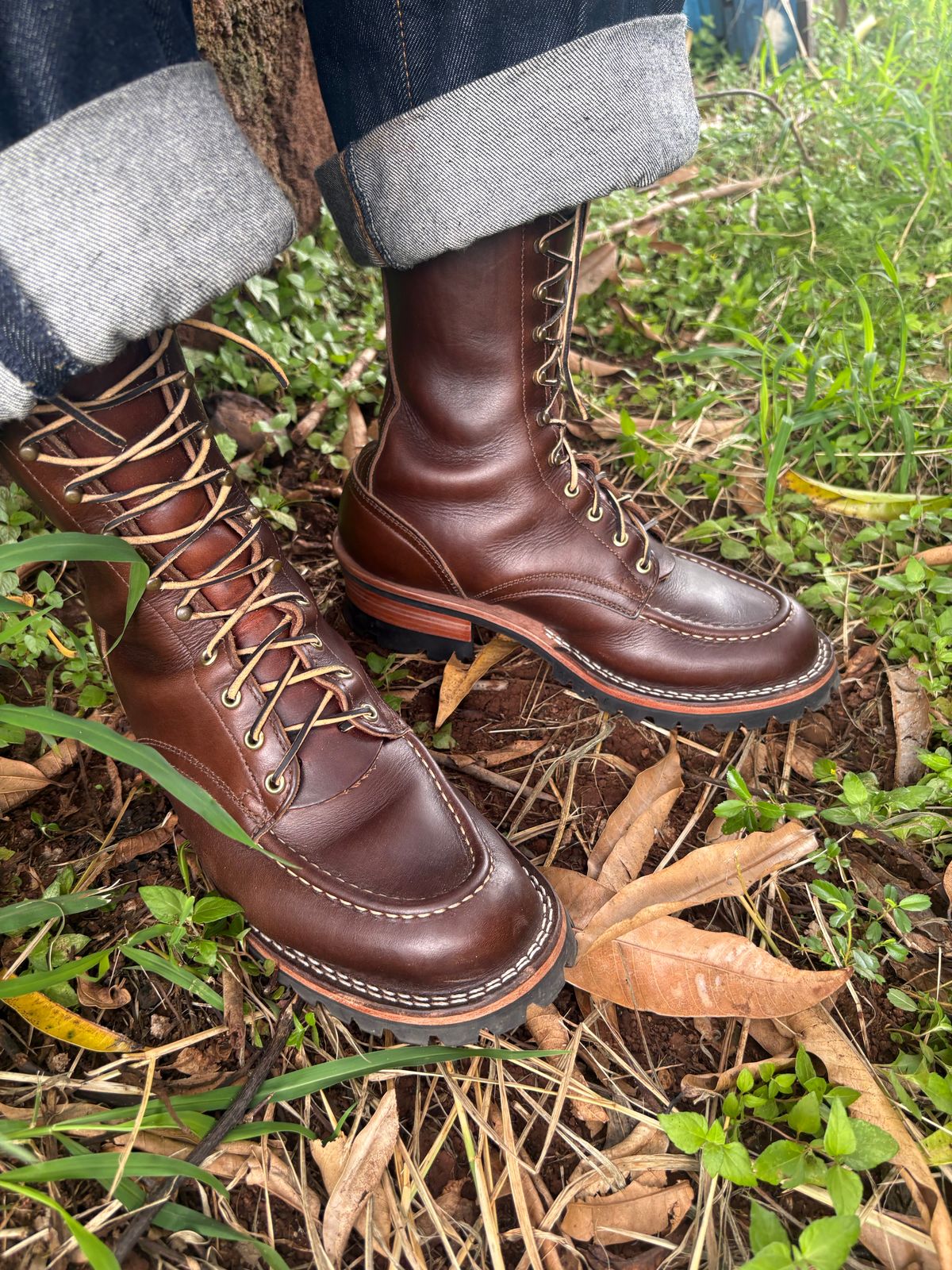 Photo by Apprehensivebootbuyer on April 18, 2026 of the Nicks Moc Toe in Horween Brown Chromexcel.