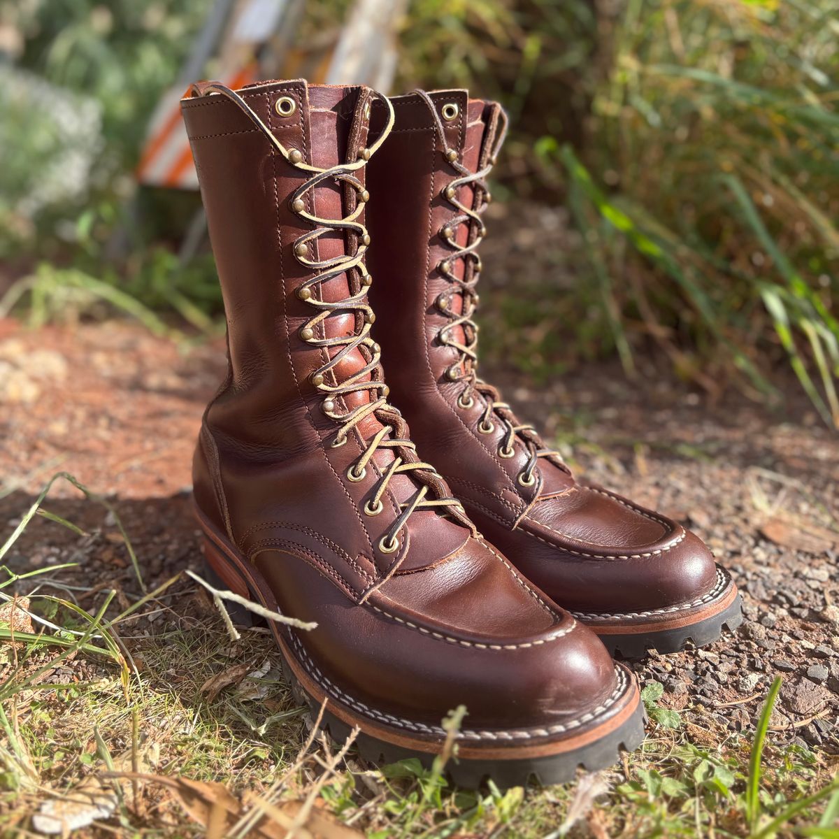 Photo by Apprehensivebootbuyer on April 27, 2026 of the Nicks Moc Toe in Horween Brown Chromexcel.