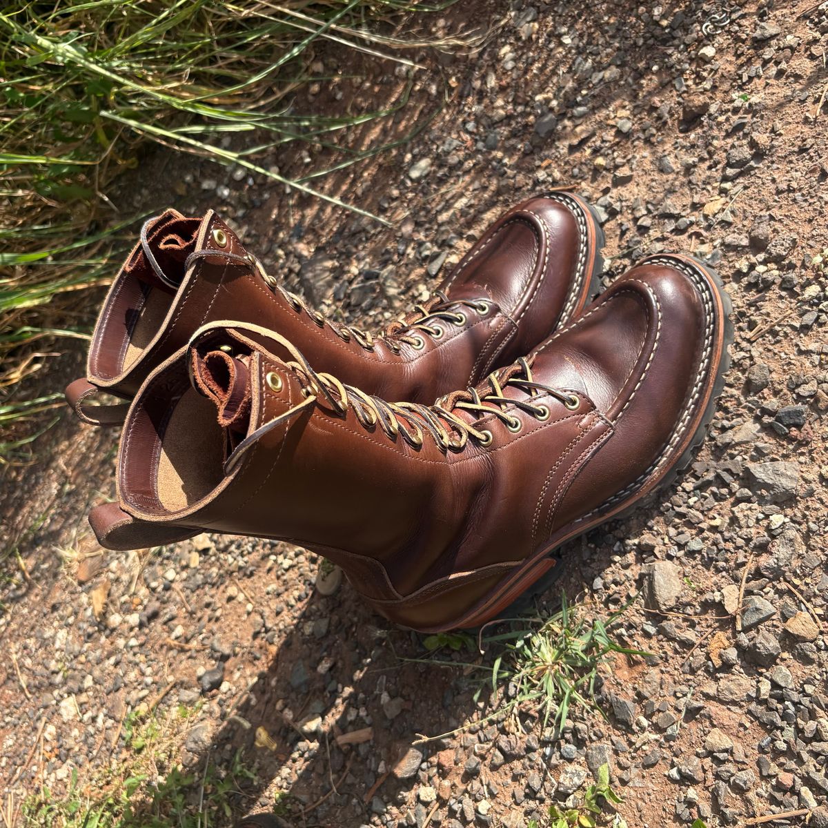 Photo by Apprehensivebootbuyer on April 27, 2026 of the Nicks Moc Toe in Horween Brown Chromexcel.