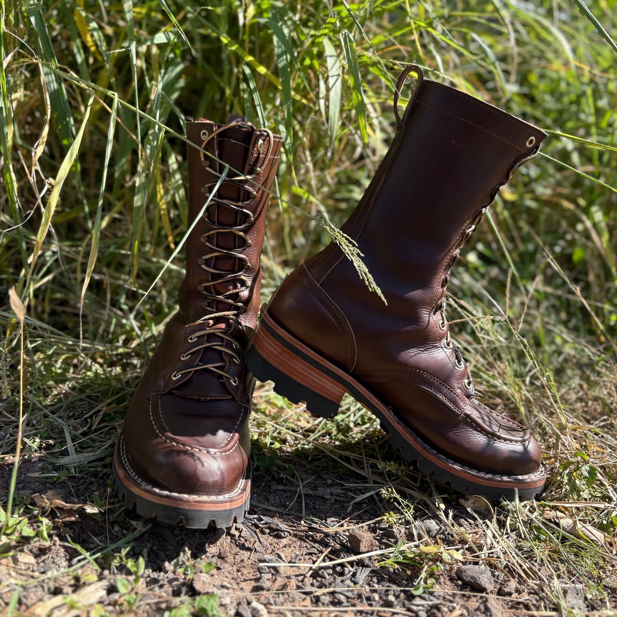 Photo by Apprehensivebootbuyer on April 25, 2026 of the Nicks Moc Toe in Horween Brown Chromexcel.