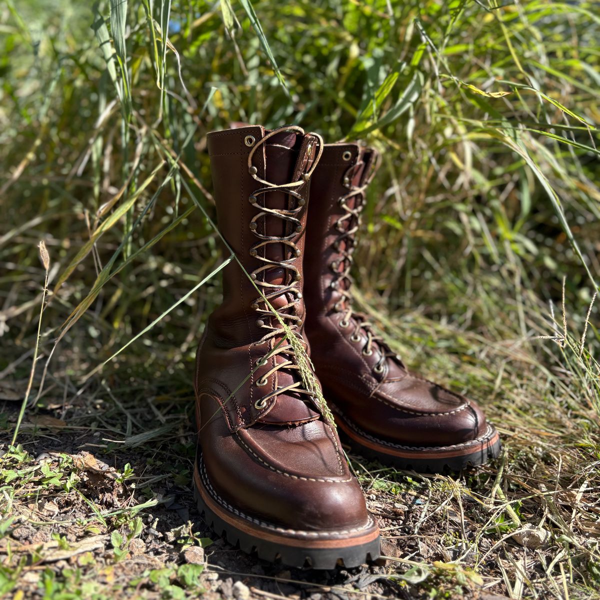 Photo by Apprehensivebootbuyer on April 25, 2026 of the Nicks Moc Toe in Horween Brown Chromexcel.