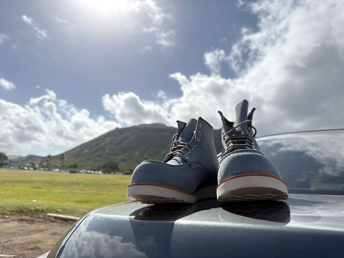 Photo by Apprehensivebootbuyer on March 11, 2025 of the Red Wing 6-Inch Classic Moc in Dusty Blue Abilene.