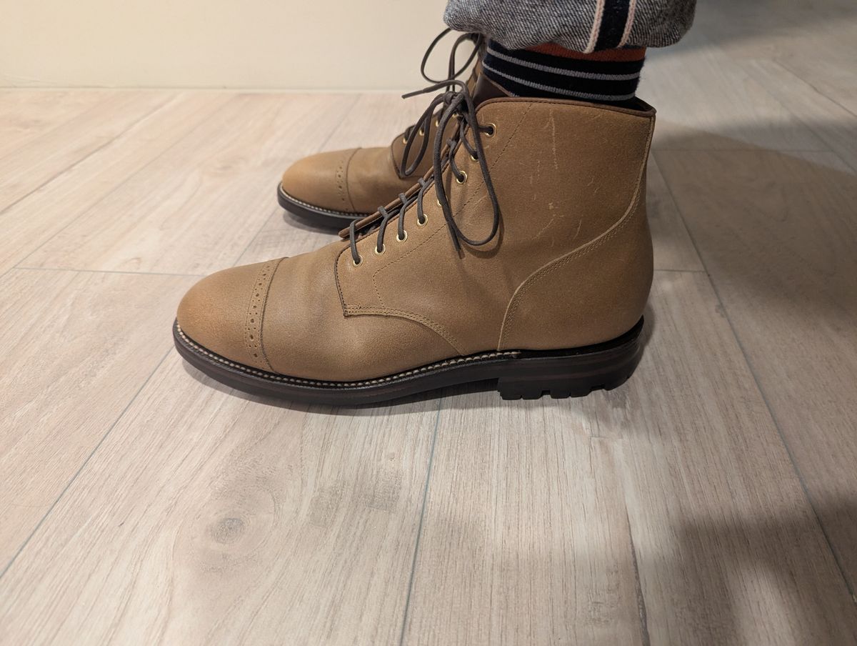 Photo by elyk06 on November 21, 2025 of the Grant Stone Garrison Boot in C.F. Stead Natural Waxy Commander Suede.