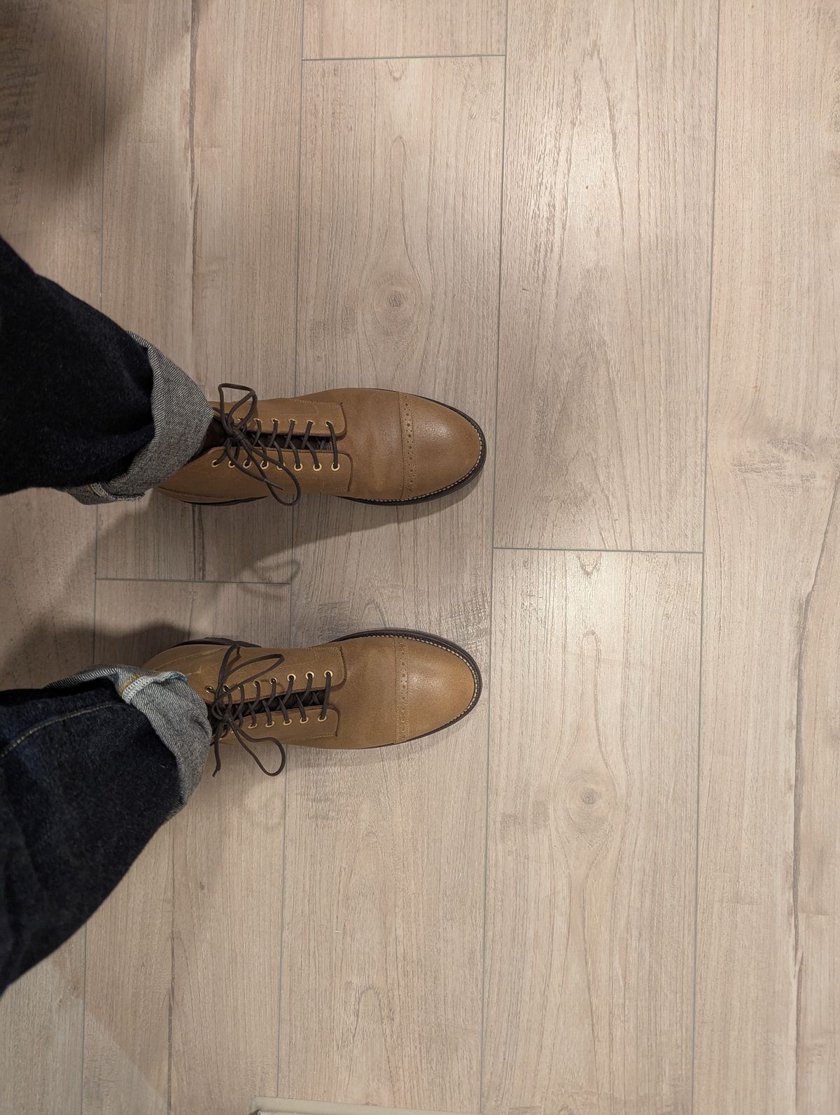 Photo by elyk06 on November 21, 2025 of the Grant Stone Garrison Boot in C.F. Stead Natural Waxy Commander Suede.